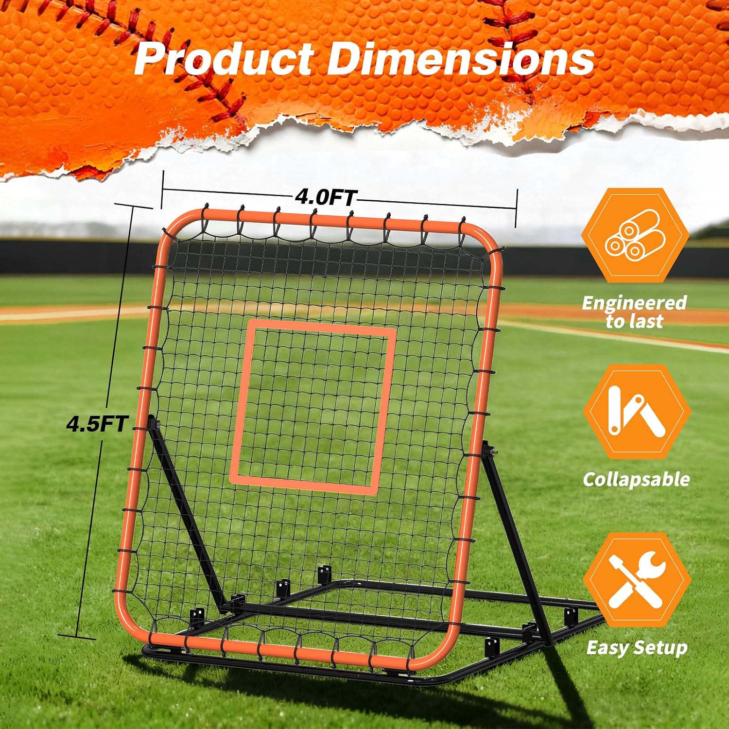 Detalle 2 de ZVFOTN Baseball Rebounder Net 4x4.5 ft