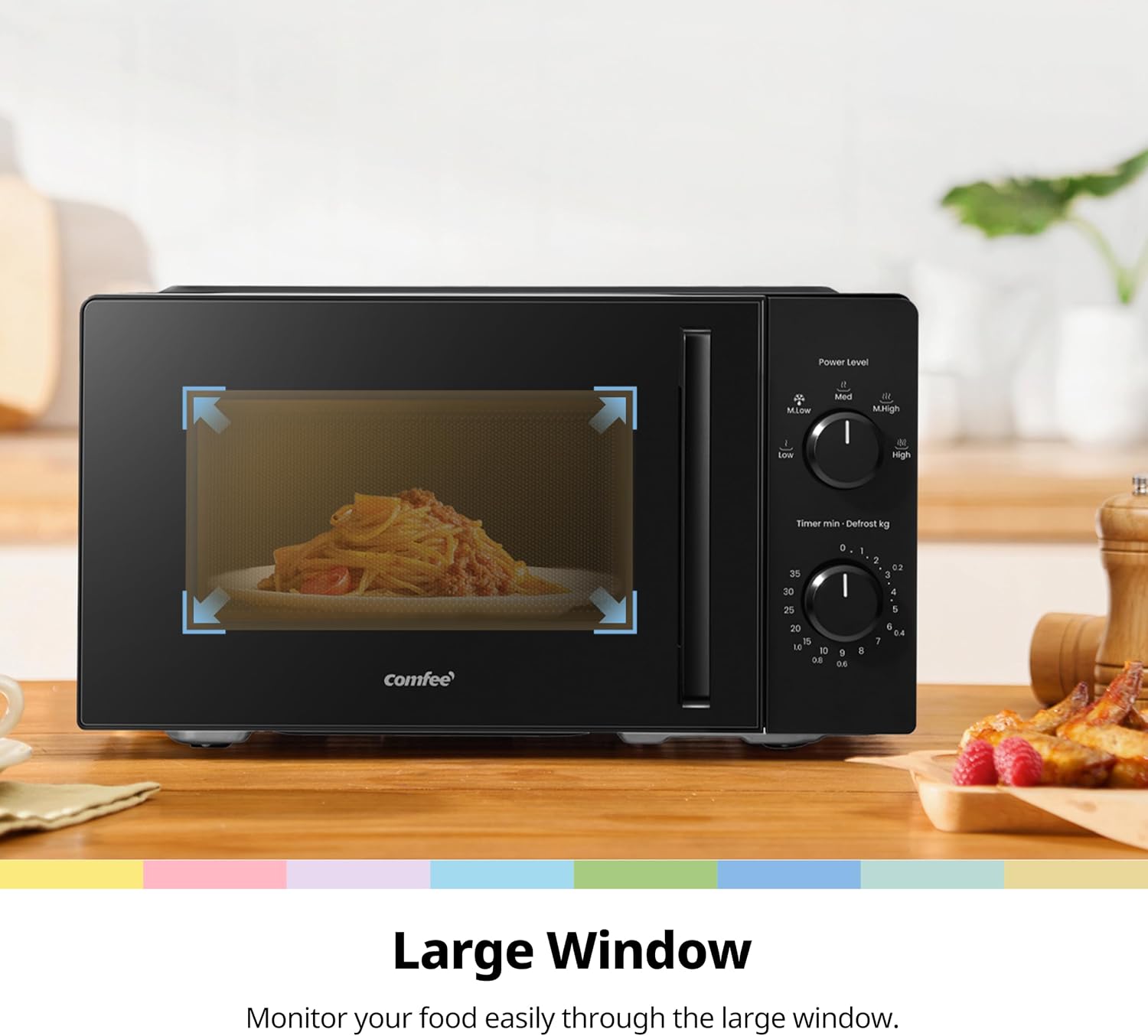 Thumbnail 3 de COMFEE' 20L Compact Black Microwave Oven (700W) – Manual Dial Control, 5 Power Levels