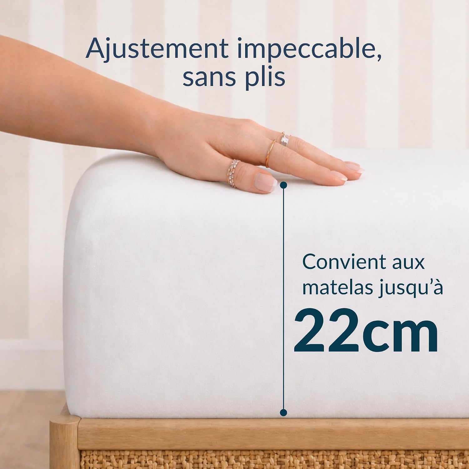 Detalle de Drap housse Twinzen 140x190/200 cm avec bonnet 25 cm – 100% polyester, blanc, Oeko-Tex
