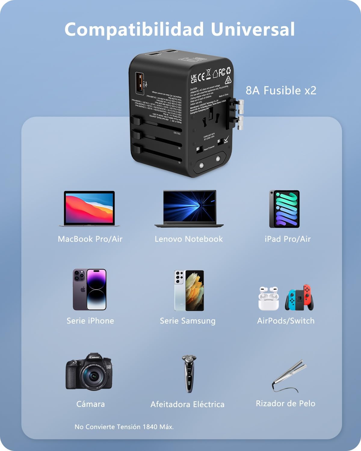 Thumbnail 4 de LENCENT Adaptador GAN III 65W viaje