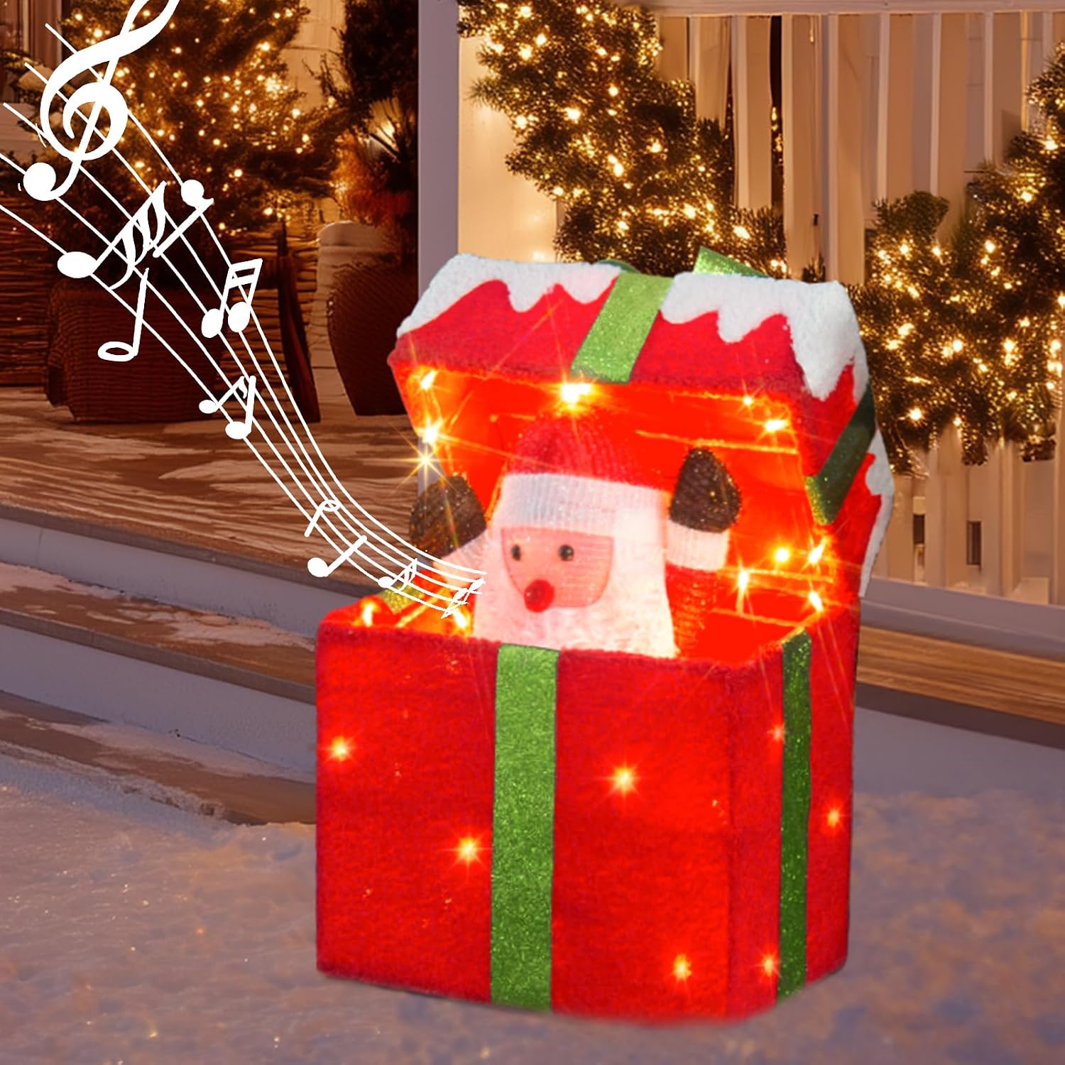 Detalle de PEIDUO 806047-7-16 Animated Christmas Santa Gift Box with 48 Warm LEDs