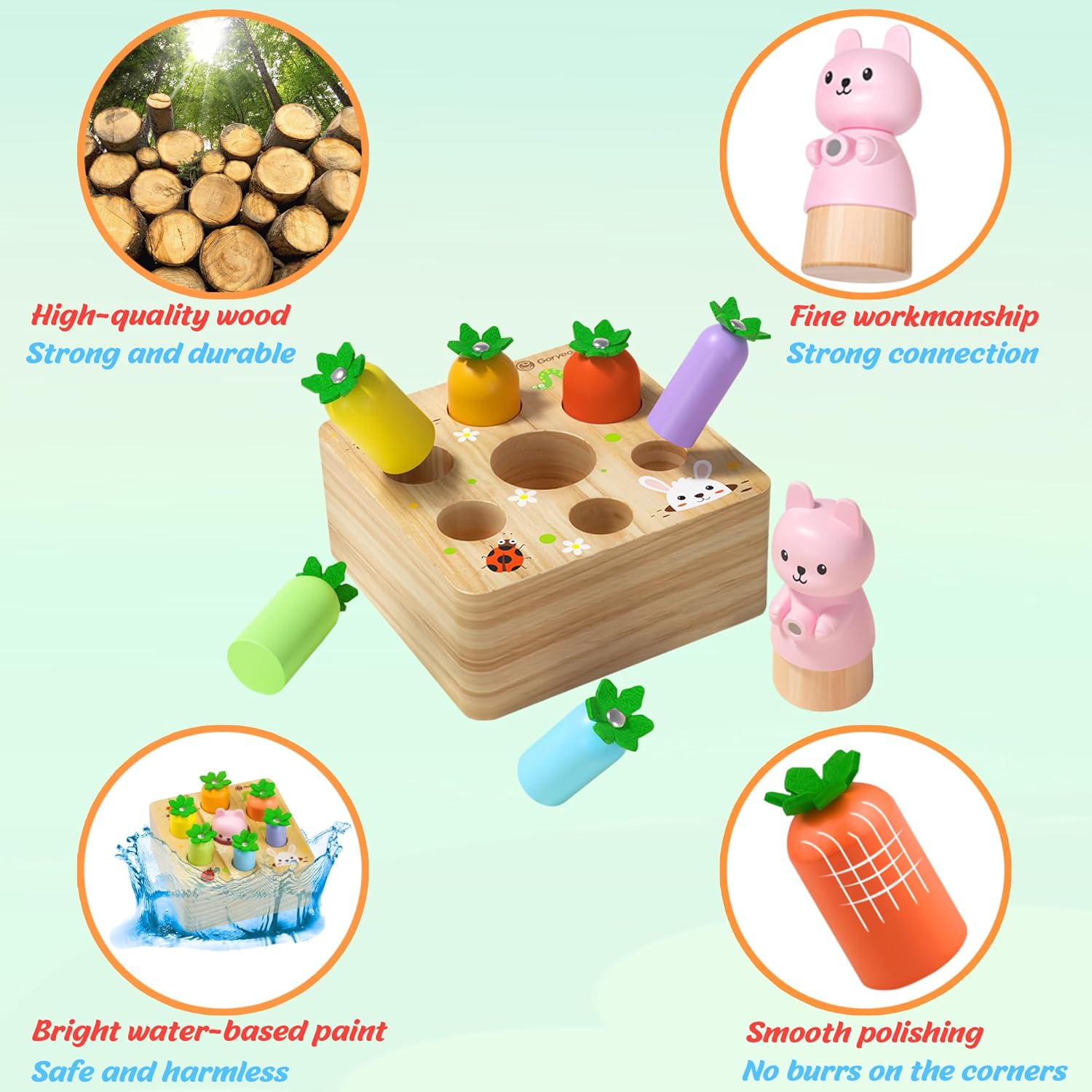 Detalle de Holzspielzeug ab 1 Jahr – Montessori Sortierspiel mit Karottenernte (Formen & Farben)
