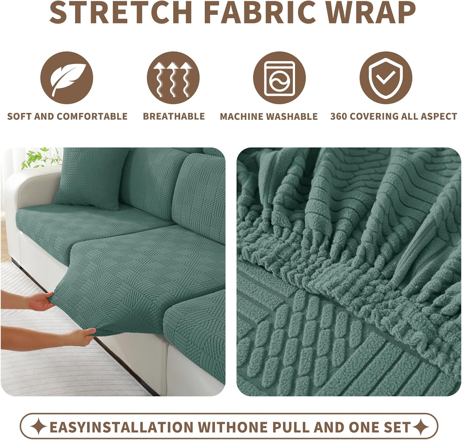 Thumbnail 4 de Housse de coussin pour canapé extensible Ystyle (1 place*2) – antidérapante, lavable, vert clair