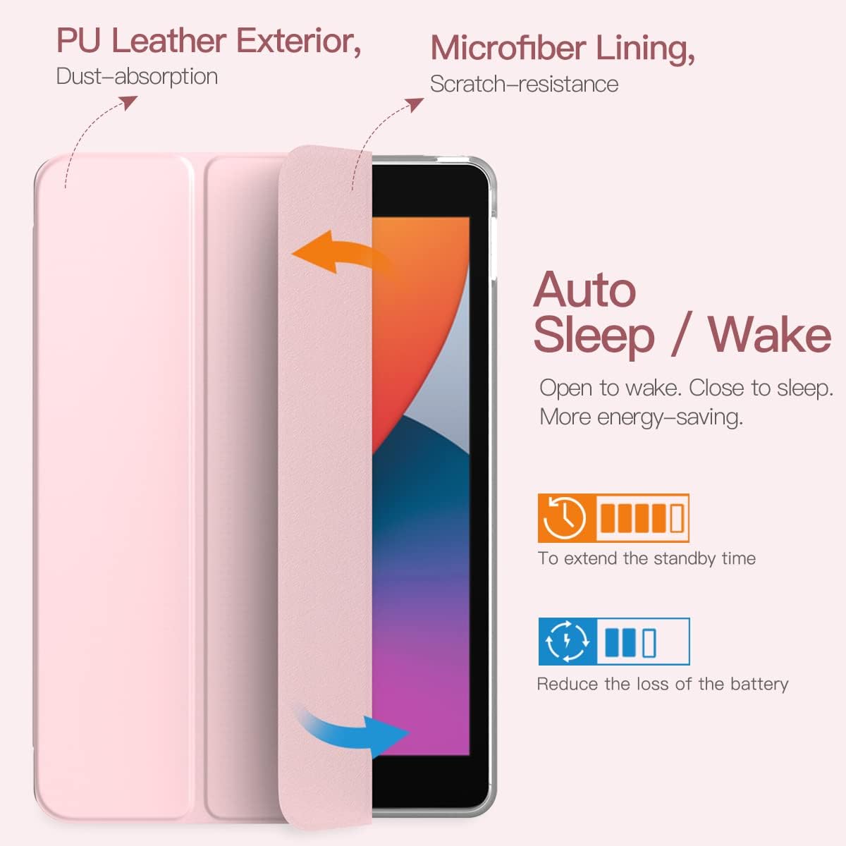 Detalle de TiMOVO Ultra-dünne Smart-Cover Hülle für iPad 7/8/9 (10,2 Zoll) mit Auto Wake/Sleep – Helles Rosa