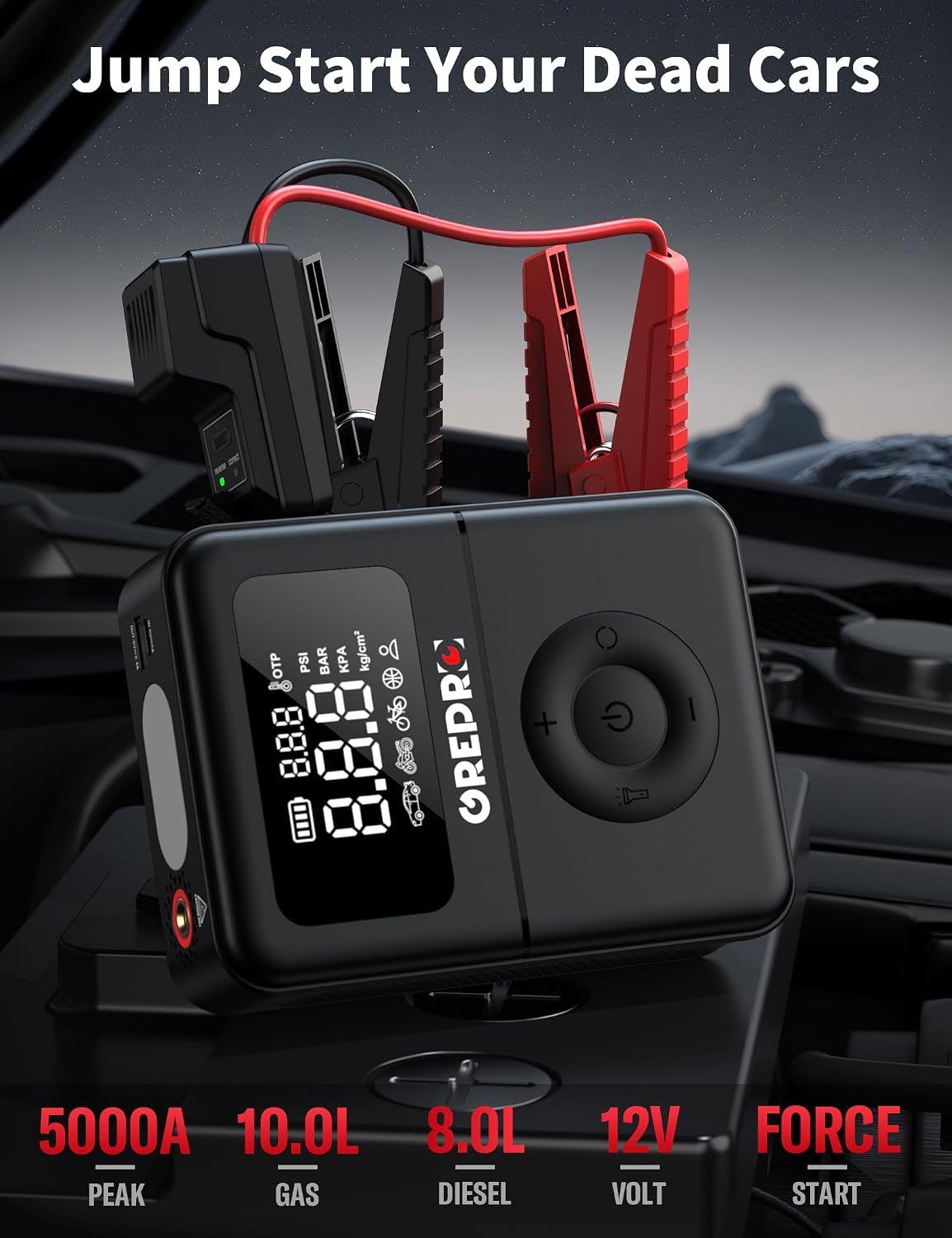 Detalle 2 de GREPRO Jump Starter with Air Compressor 5000A