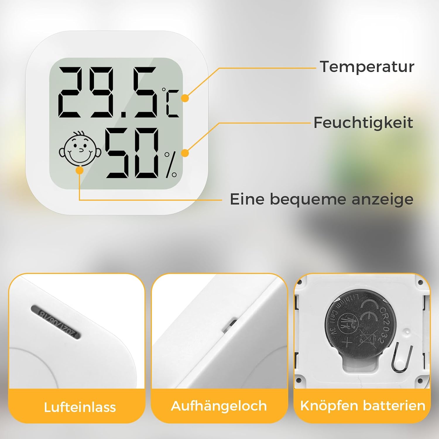 Detalle 2 de CNMTCCO Thermometer – 4 Stück Hygrometer Innen, kompakte Raumklima-Messgeräte