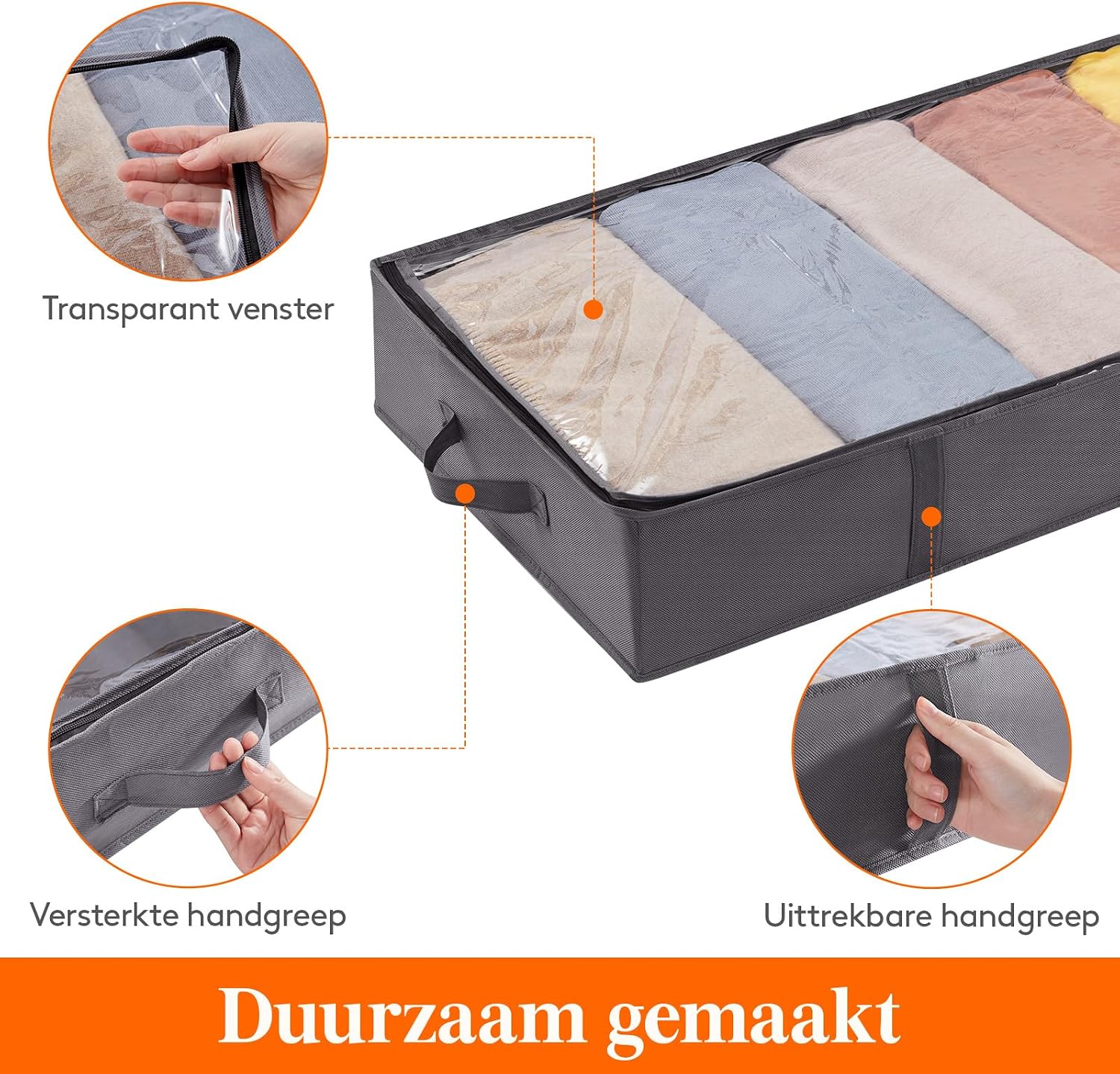 Detalle de Lifewit LF230216 opbergzakken onder het bed, 3-pack van 65 liter, grijs