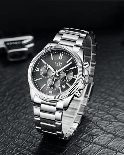 Thumbnail 2 de CIVO Watches Men Stainless Steel Silver Chronograph – Quartz, 41mm Dial, 3ATM Water Resistant