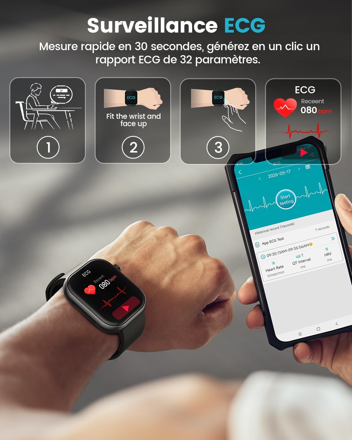 Thumbnail 1 de 2026 Nouvelle Montre Connectée Homme avec ECG et Suivi Santé – 1,97" AMOLED, 140+ Modes sport, HRV et SpO2