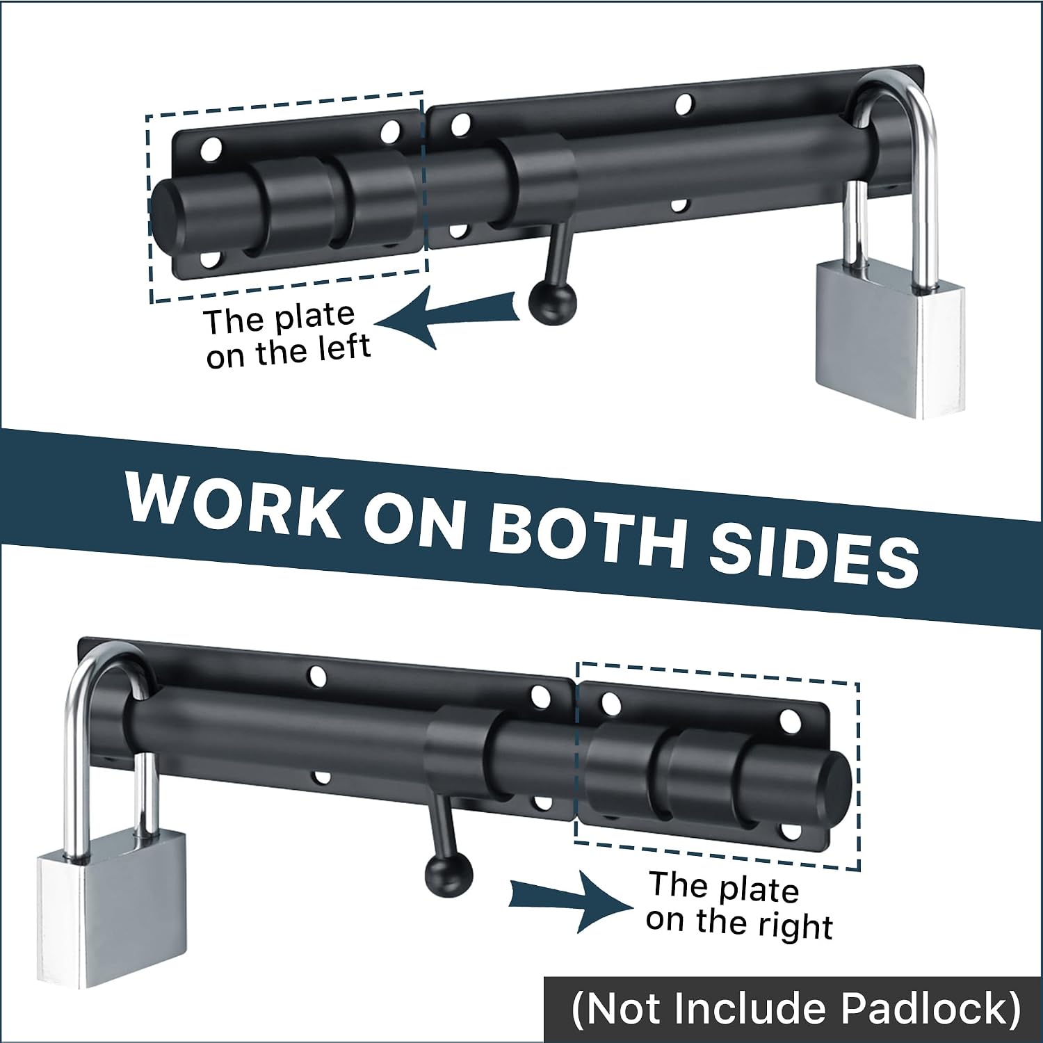Detalle de Sayayo Heavy Duty Slide Gate Latch Bolt Safety Door Lock EMS9200-B (230mm Length, 19mm Dia Bar) in SUS304 Matte Black