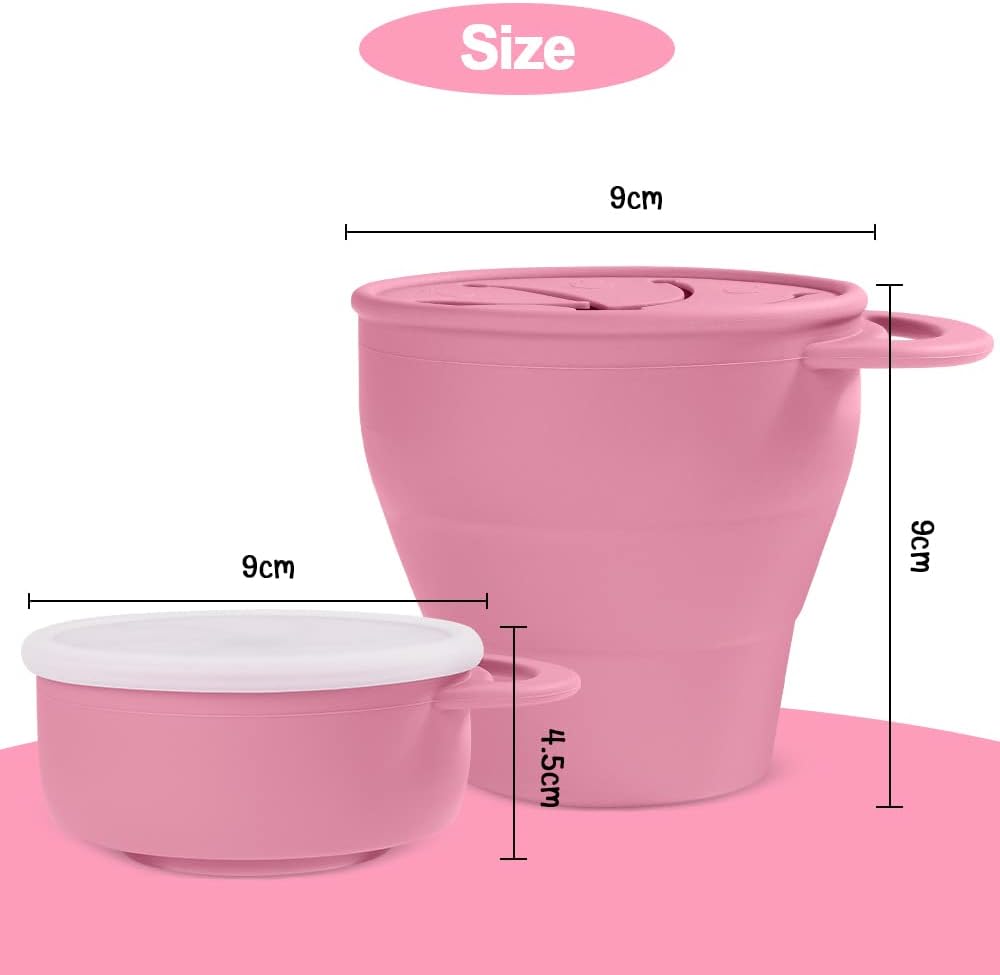 Detalle de Vicloon Tasse à collation en silicone pliable (boîte à goûter avec couvercle et poignées), sans BPA