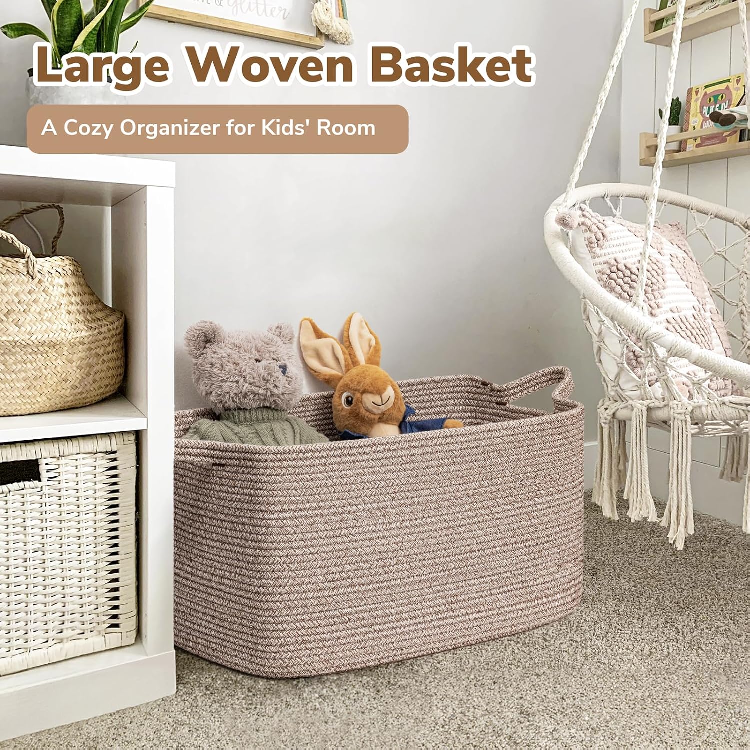 Detalle de Goodpick rope21-Lsquare brownGoodpick Woven Laundry Basket, 75 L Cotton, Brown