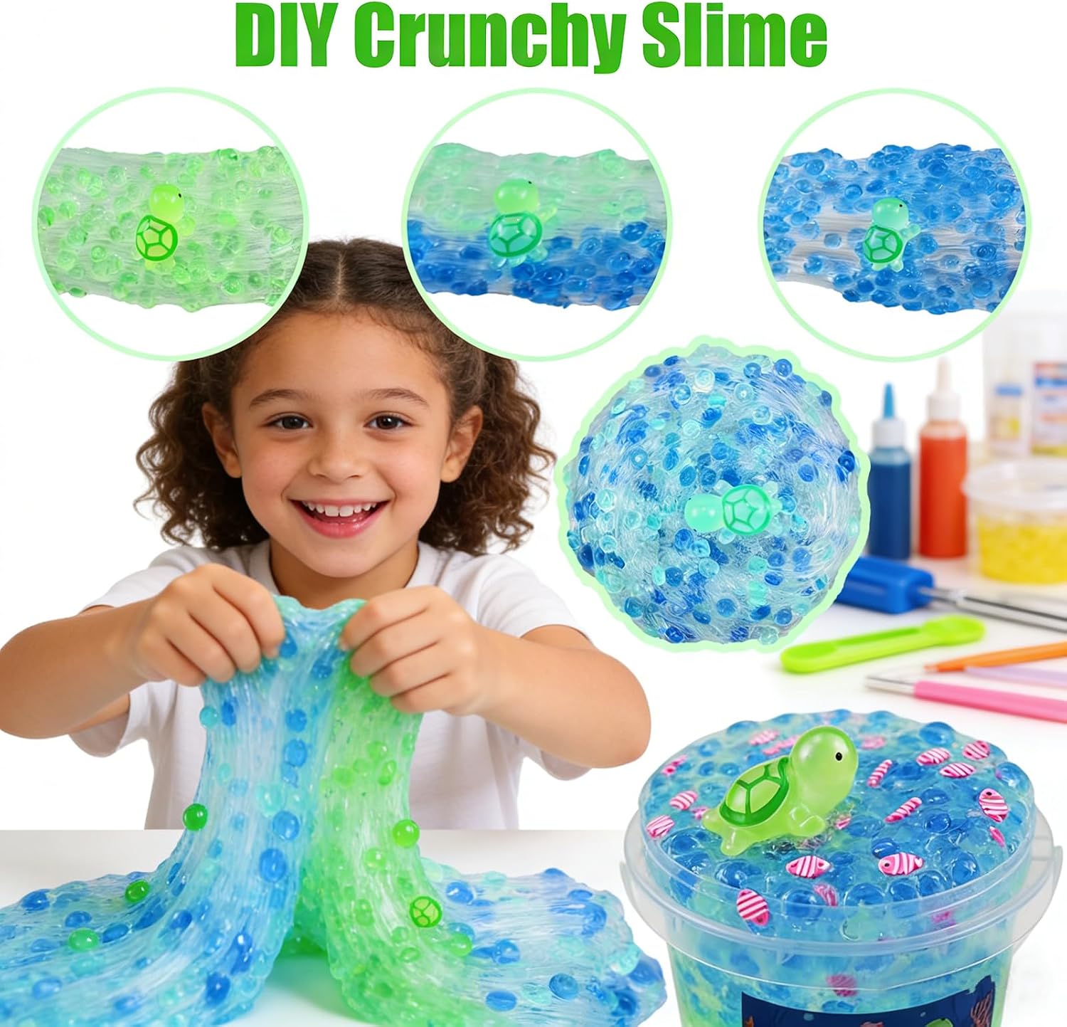 Detalle 2 de QOFRJTU SLM-PC Crunchy Fishbowl Slime Kit with Clear Slime and Beads