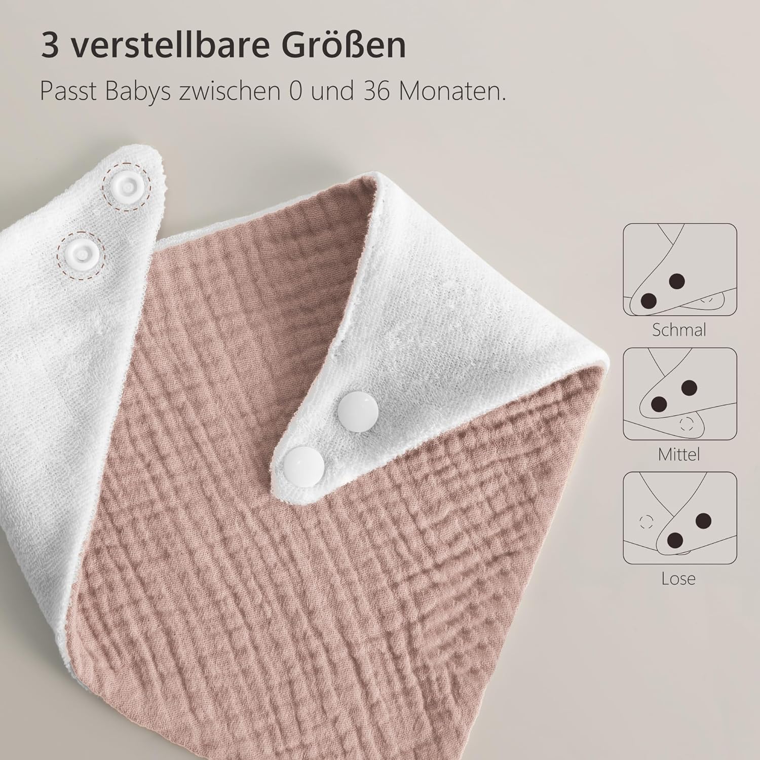 Detalle 2 de B e a r m o s s Musselin-Dreieckstücher für Babys (8er-Set) – 100% Baumwolle, verstellbar