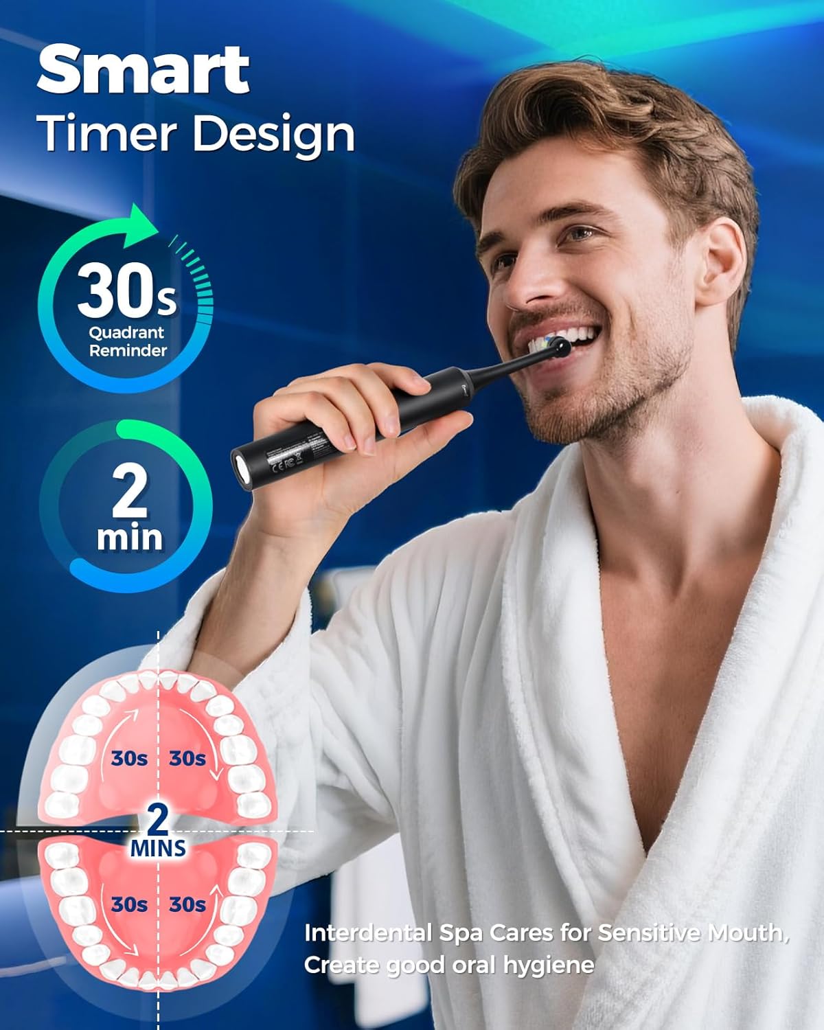 Thumbnail 4 de Rotating Electric Toothbrush for Adults (Black) – 8 Brush Heads, Fast Charging, 60-Day Battery, 4 Modes, IPX7