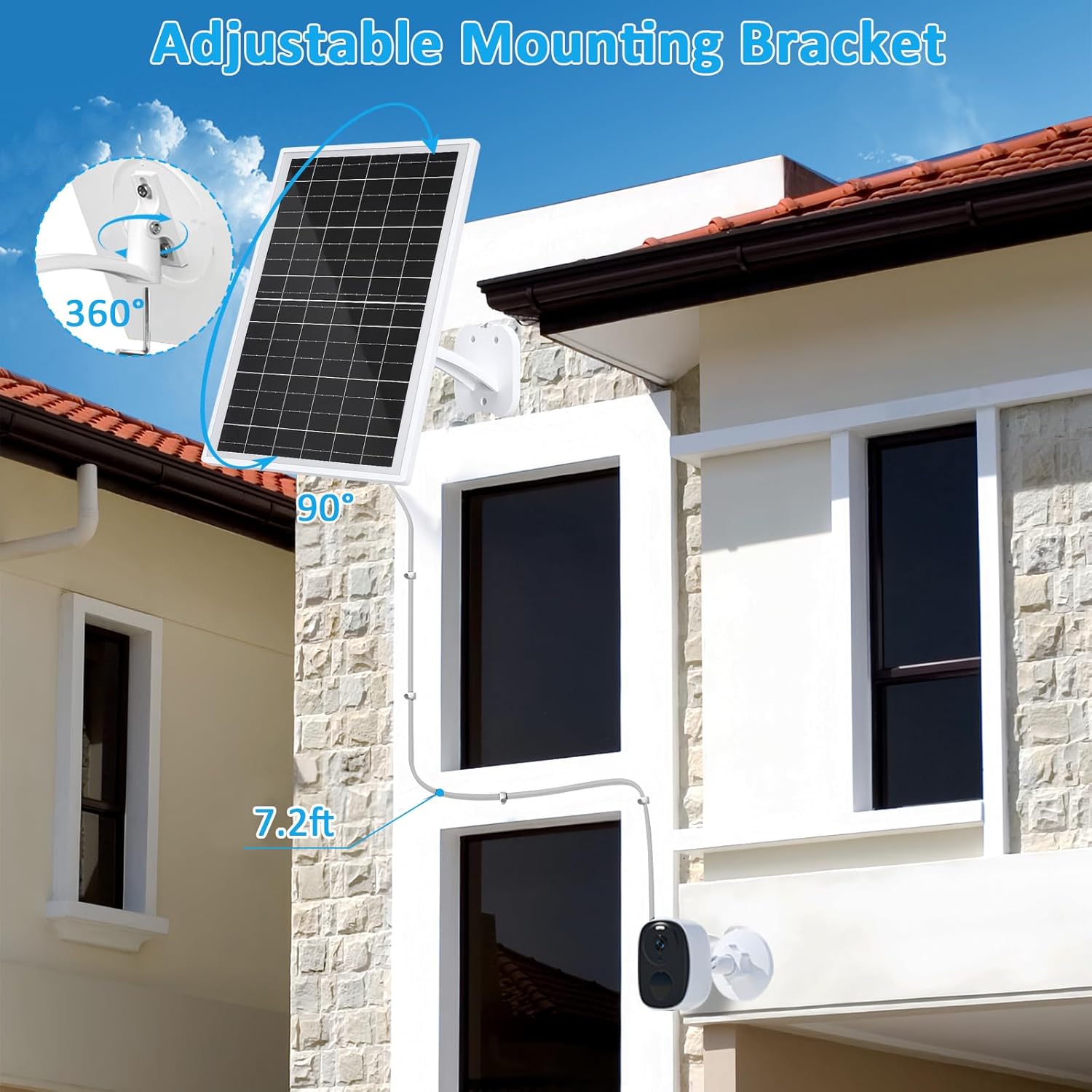 Detalle 1 de FUTUREZEN 13W Solar Panel for Security Cameras & Trail Cameras (USB-C, Micro USB, 5.5x2.1mm DC) with IP66 Weather Protection