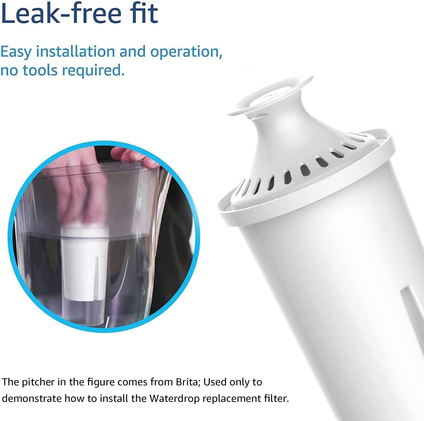 Detalle de Waterdrop water filter cartridge replacement for Brita® Classic OB03 and compatible pitchers (NSF & TÜV SÜD certified)