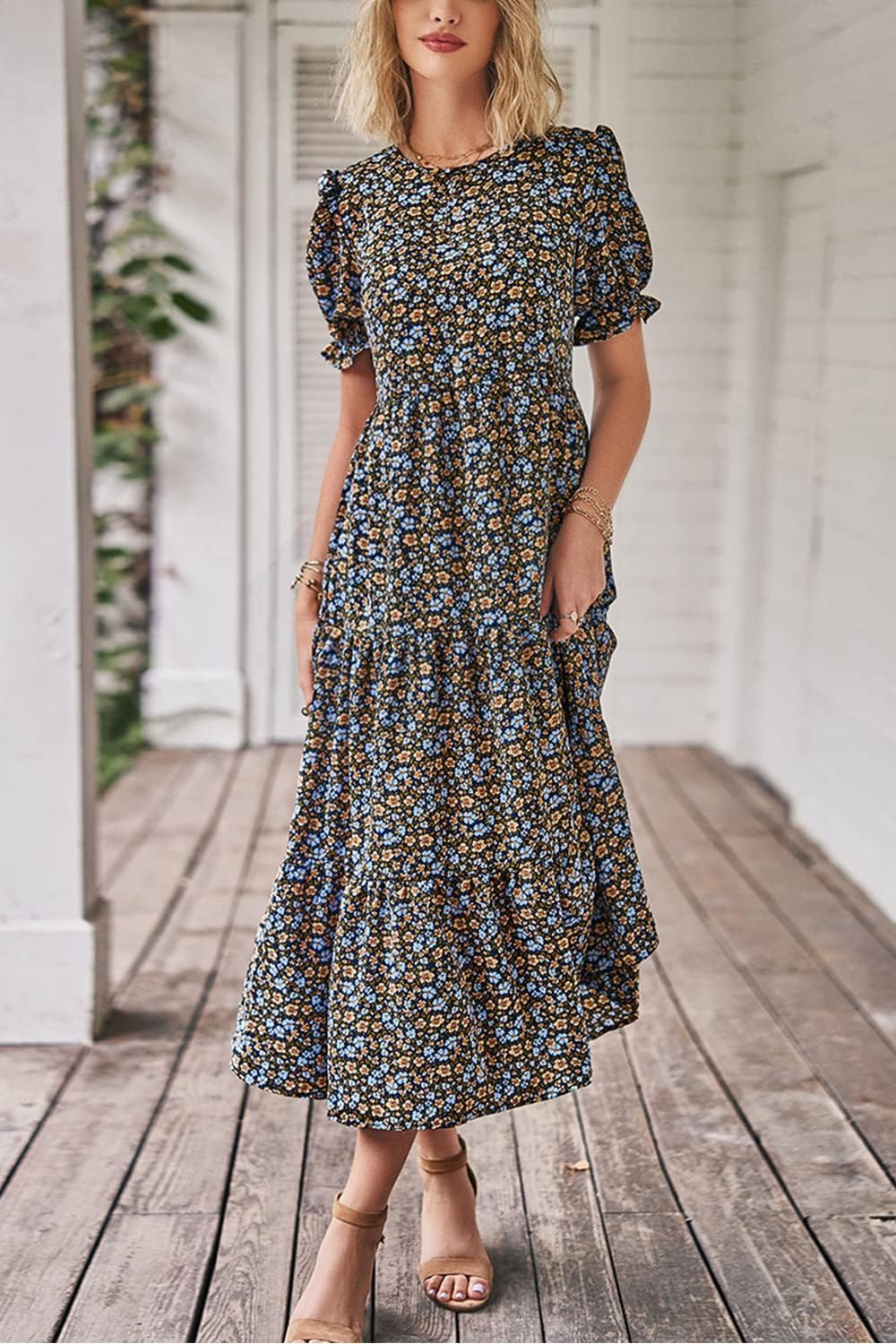 Detalle 2 de PRETTYGARDEN 2026 Summer Floral Boho Midi Sundress for Women