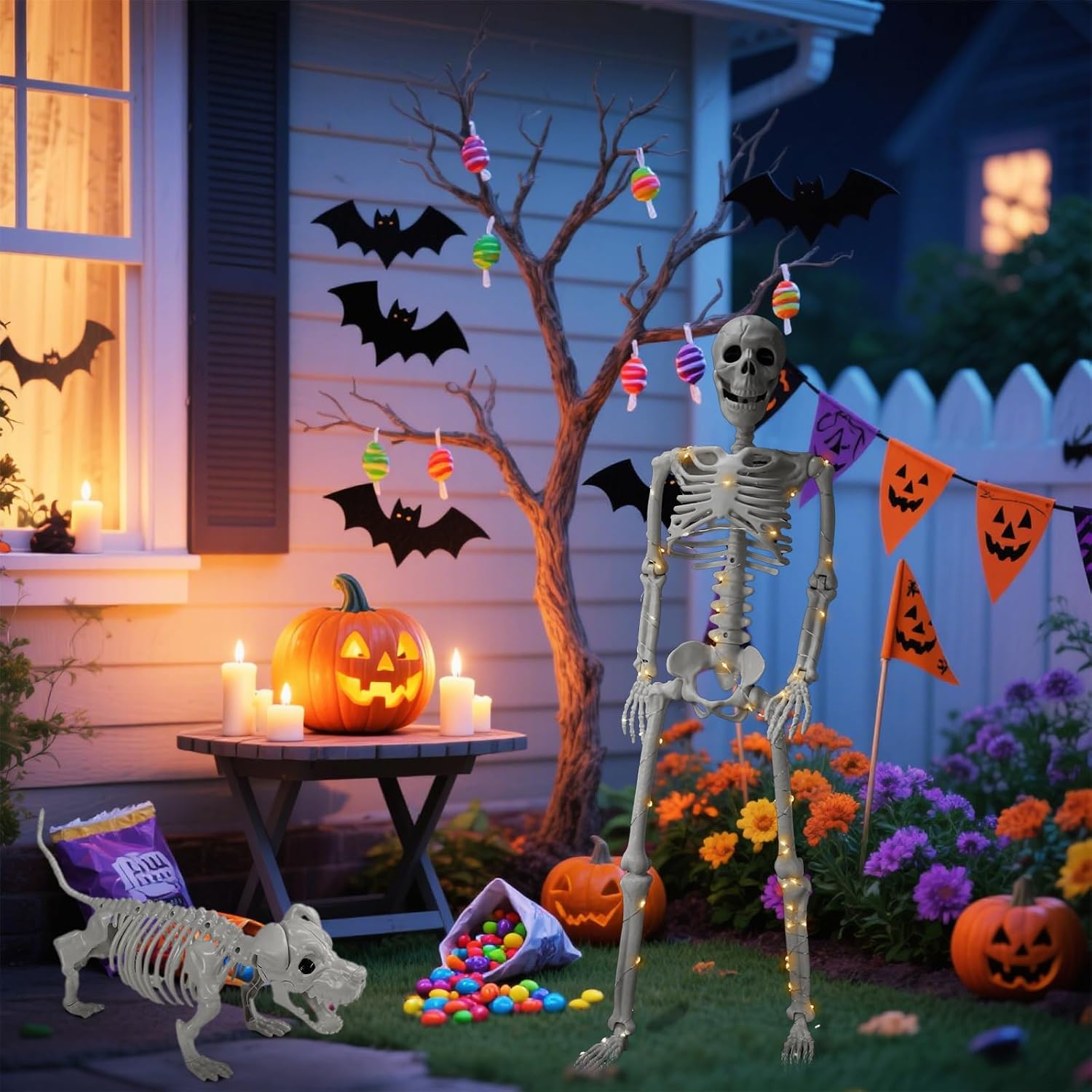 Detalle 2 de Lighted Human and Dog Skeleton Decorations, 36-Inch