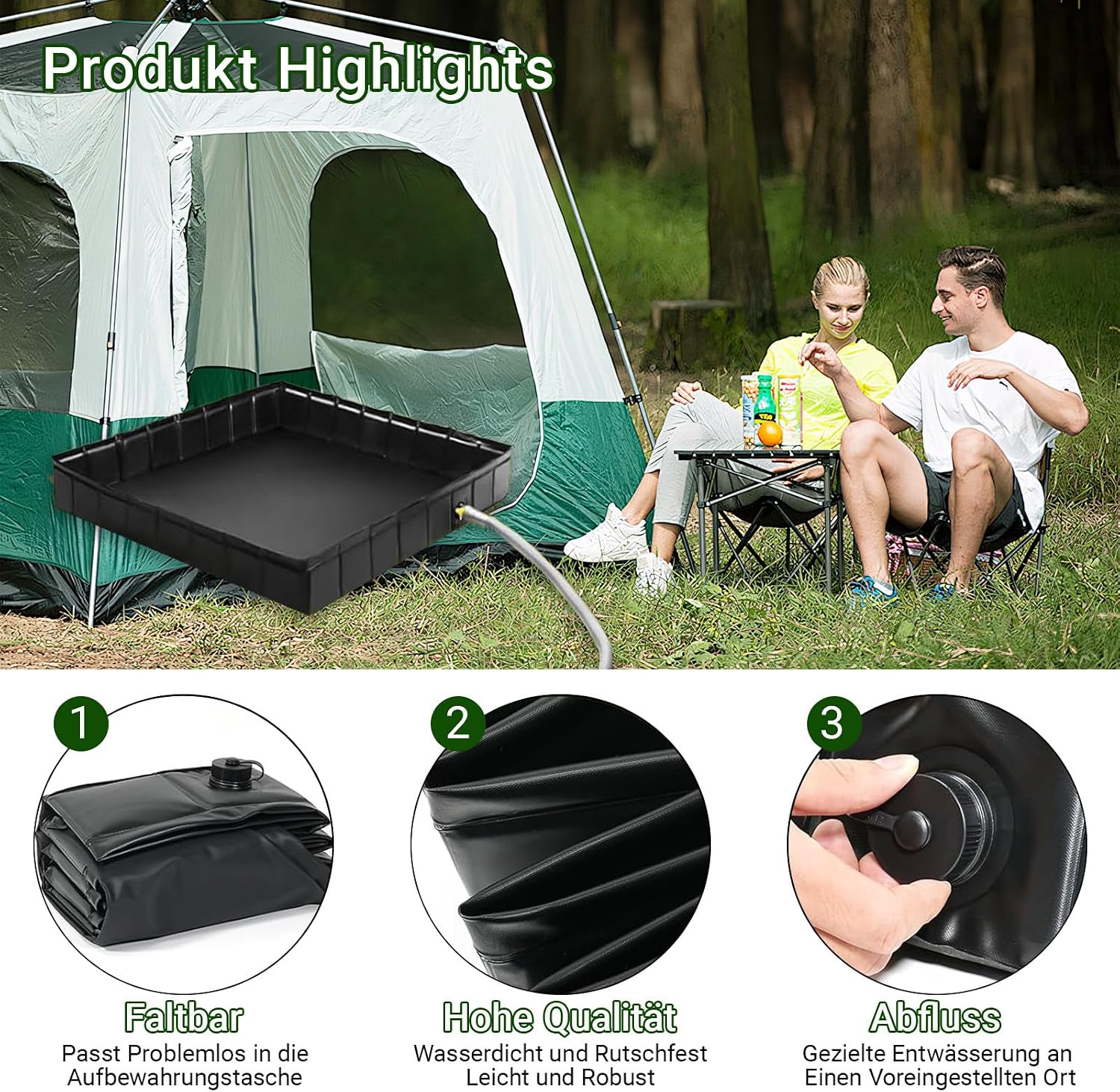 Detalle de GOZYLA faltbare Duschbasis für Camping & Outdoor – tragbare Duschwanne mit Ablaufschlauch