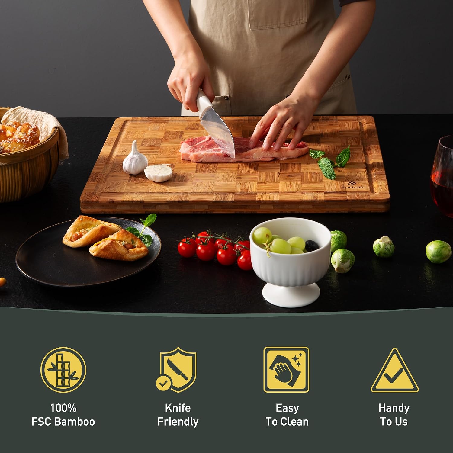 Thumbnail 6 de XXX Large Bamboo Cutting Board with Non-Slip Feet