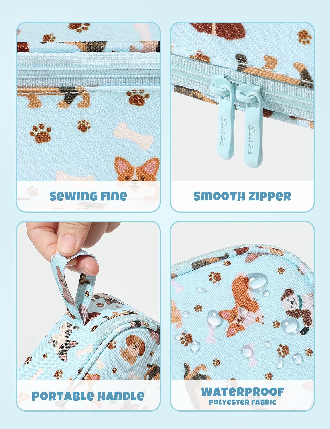 Detalle de SUNEE S-P8157 Pencil Case, Cute Dog Print, Oxford Fabric, Zippered