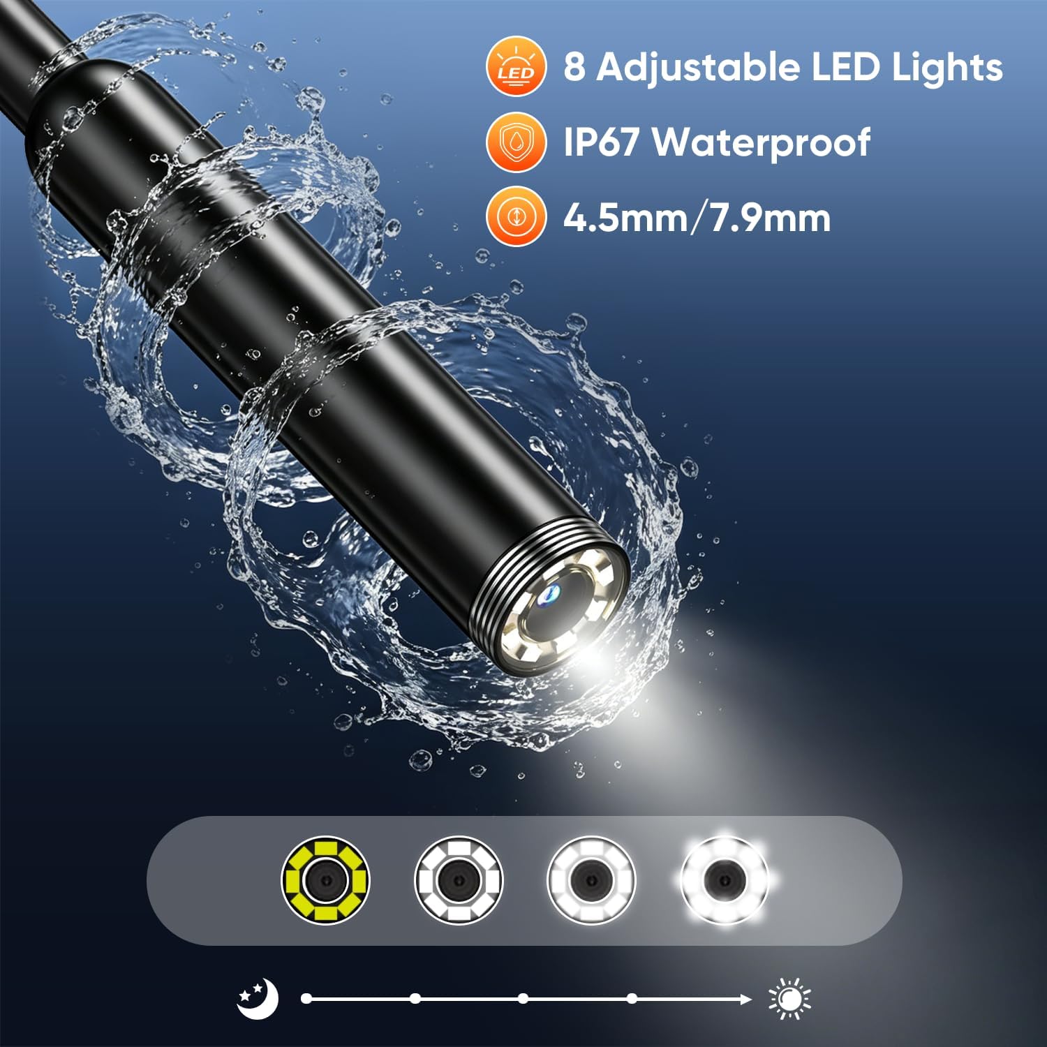 Detalle de Hopefox 1920P USB Endoscope Camera for Android (8 LED, 5m Semi-Rigid Cable, IP67)