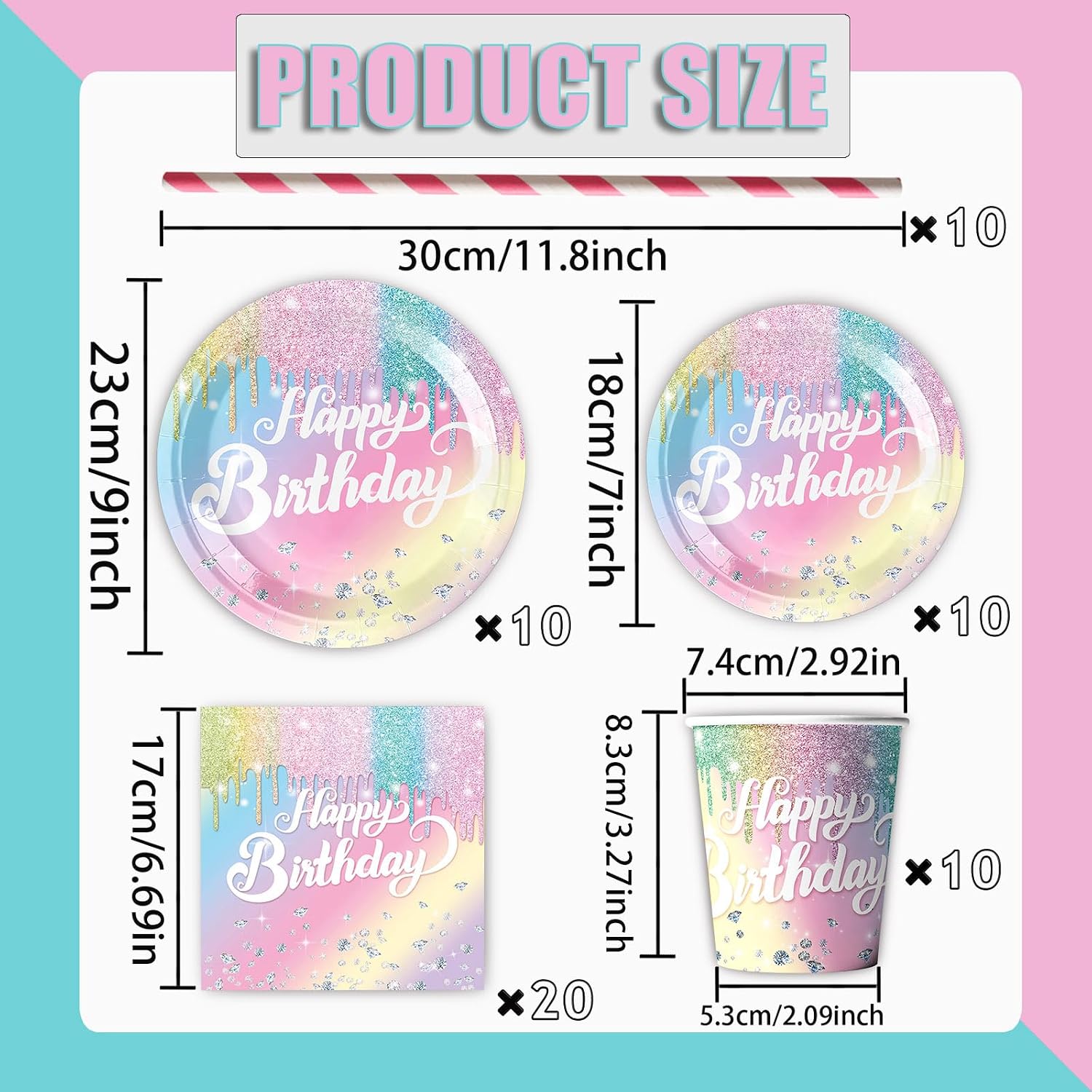 Detalle 2 de Regenbogen Partygeschirr Set 50 Teile đ