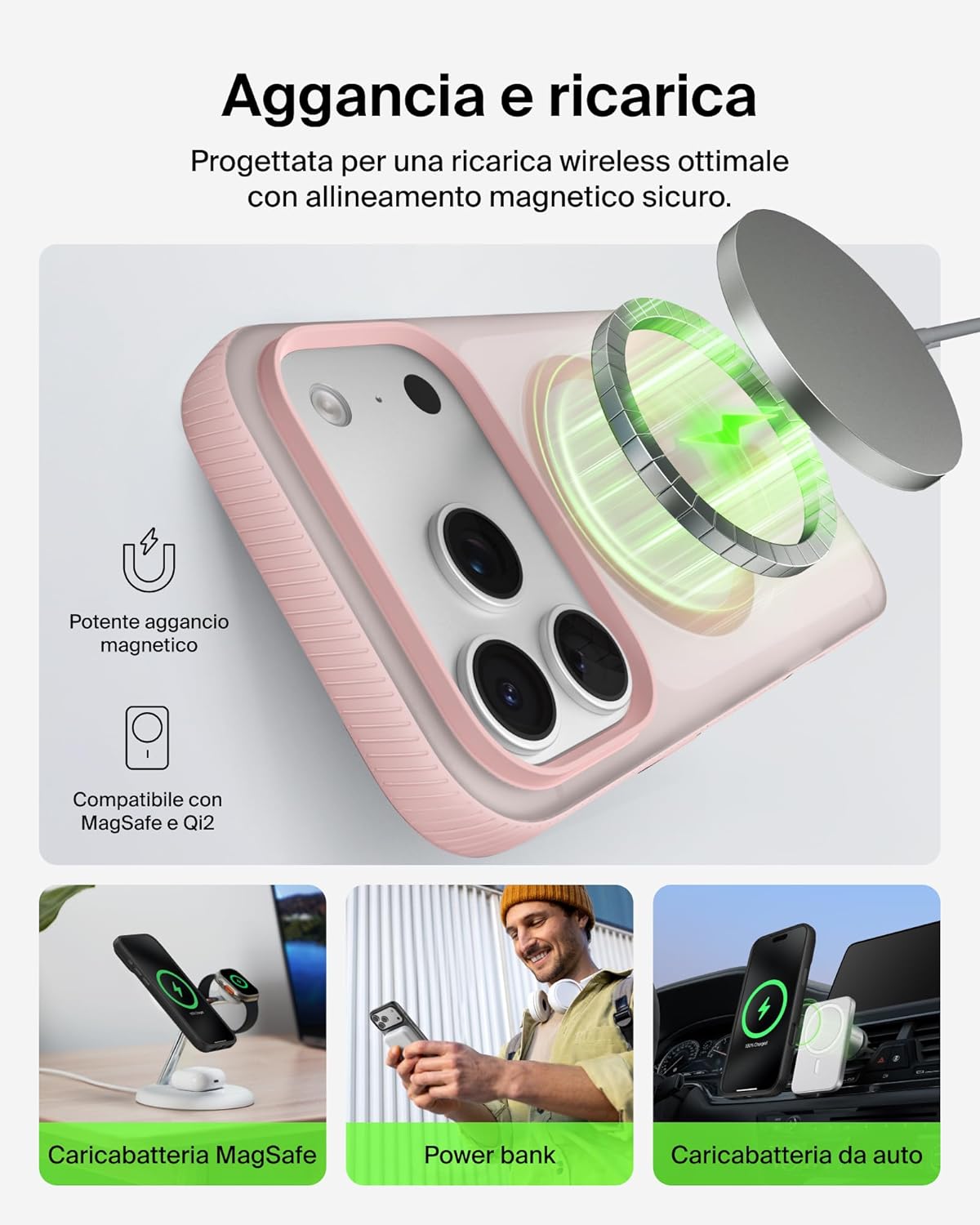 Thumbnail 2 de Belkin SheerForce Grip Cover per iPhone 17 Pro – MagSafe, trasparente rosa, bumper antiscivolo