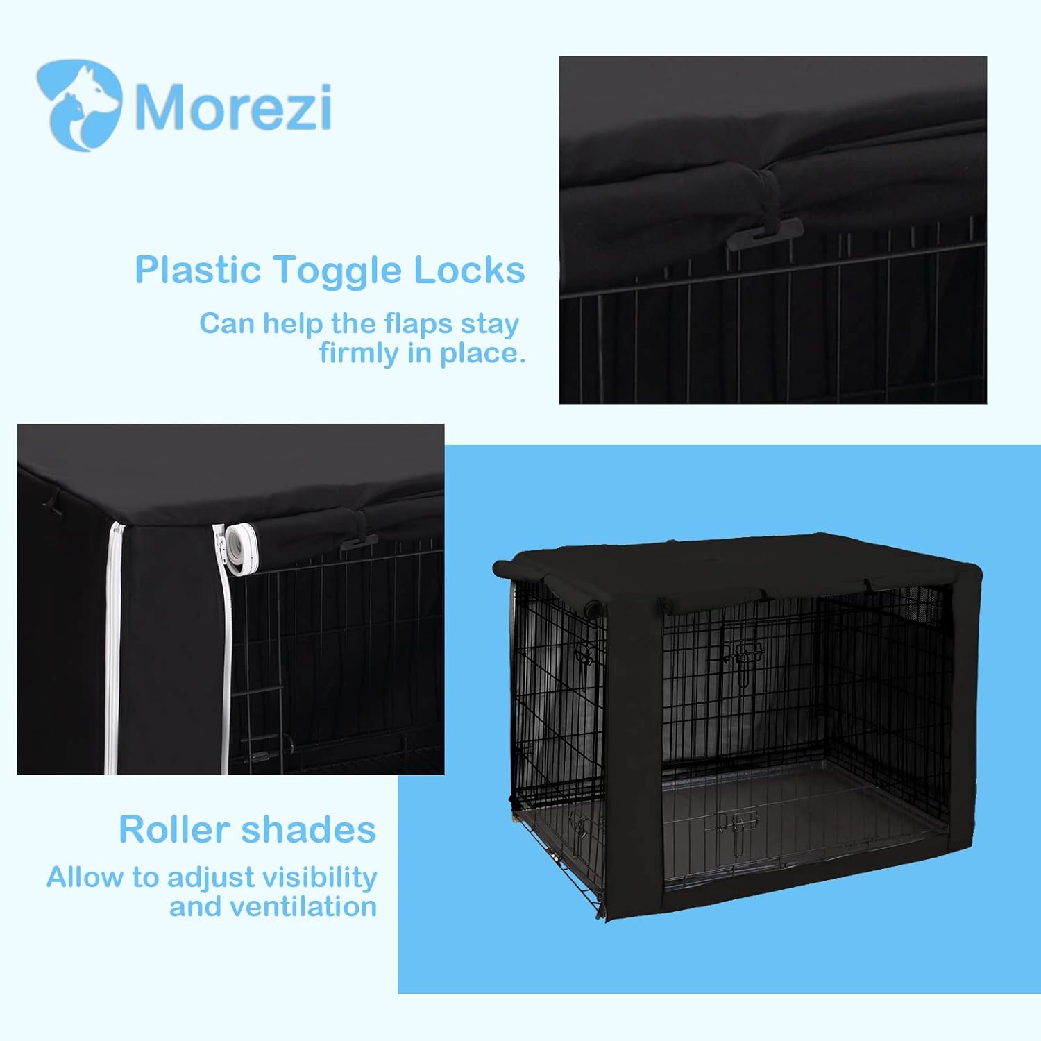 Thumbnail 3 de Morezi Dog Crate Cover for Wire Crates (Heavy Duty Waterproof, Windproof) – Black – Cover only, L 0722