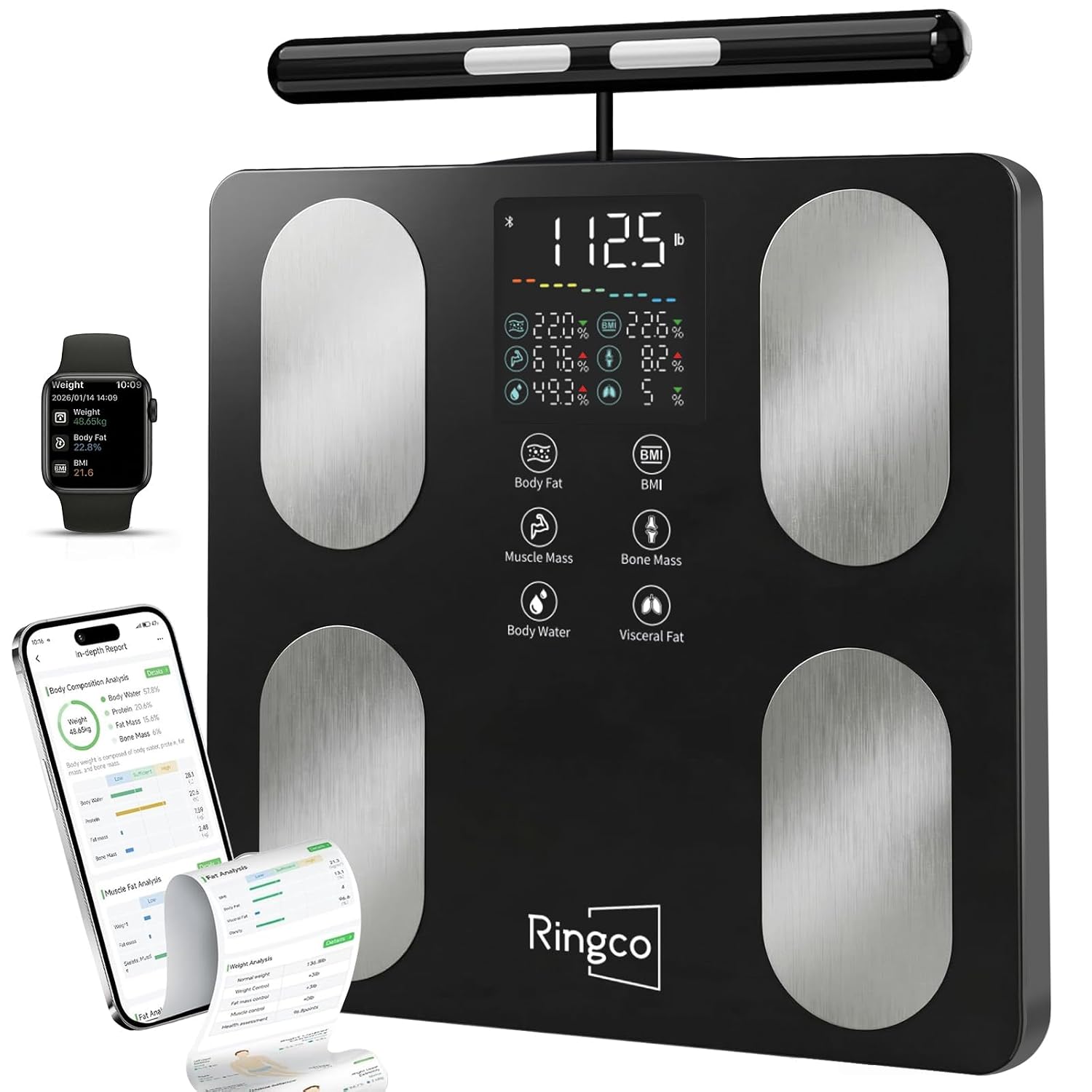 Detalle de RINGCO CS10E Body Pod Smart Scale, 8-Electrode Analysis, 12.2-Inch Platform