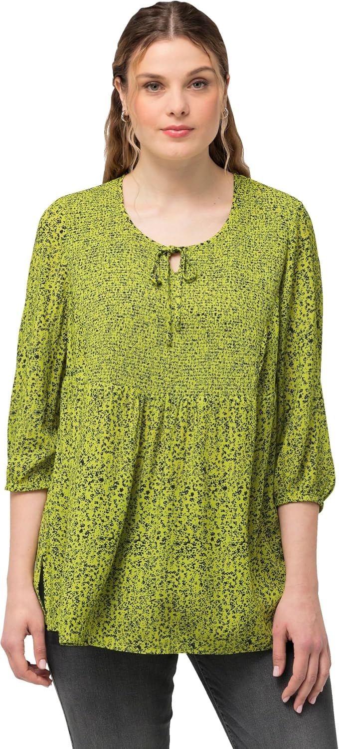 Detalle 2 de Ulla Popken Smokbluse für Damen in großen Größen – Punkte, A-Linie, Rundhals, 3/4-Arm (830258)