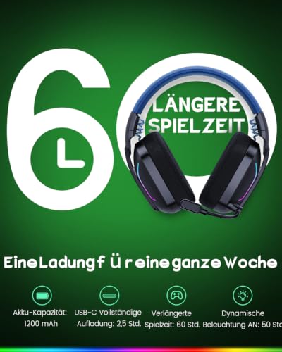 Detalle 2 de WESEARY Gaming Headset Wireless mit Mikrofon – kompatibel mit PS5, PS4, PC, Switch