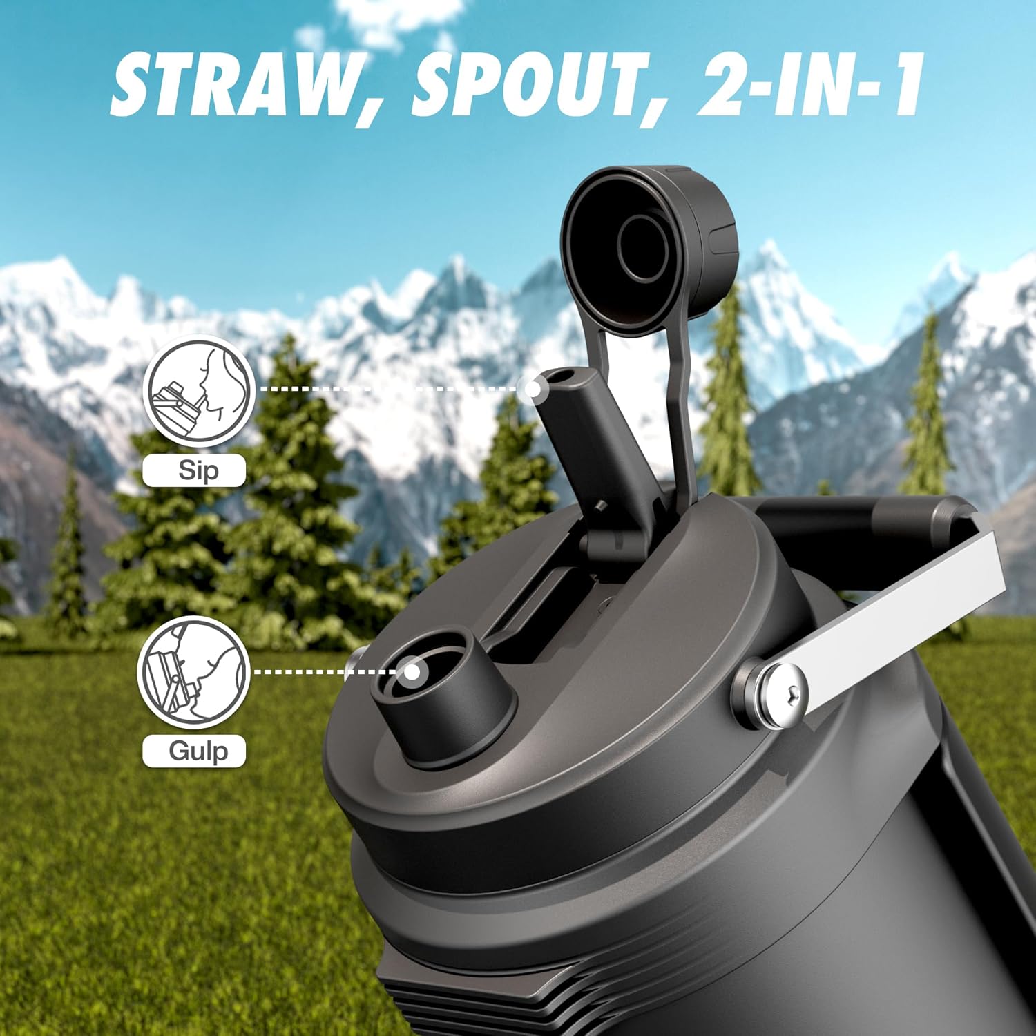 Detalle de POWCAN giwj-64oz1p-BK 64 oz Insulated Water Bottle with Dual-Mode Lid