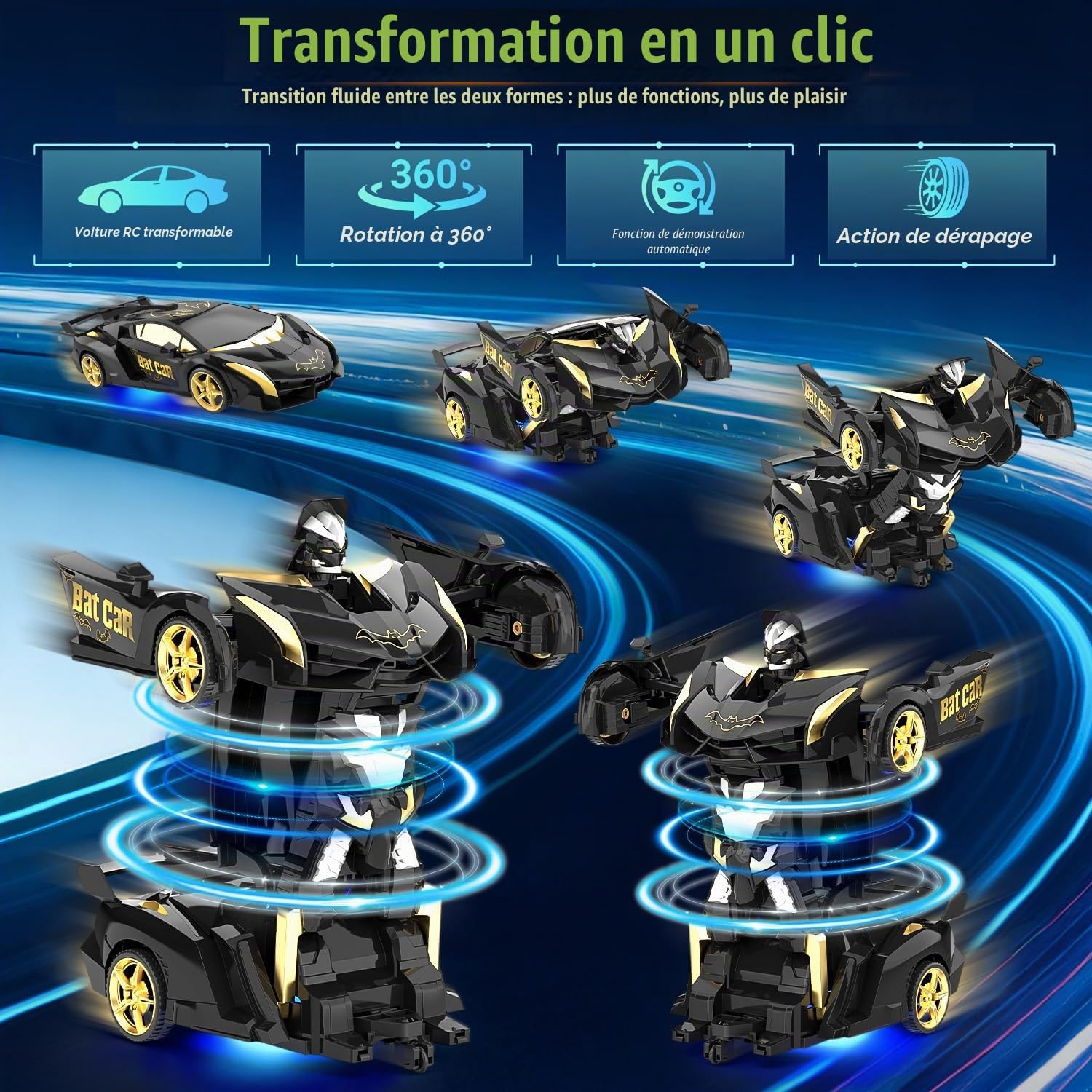 Detalle de Mieryd transformeerbare RC-auto en robot, 1:18, zwart, 2,4 GHz