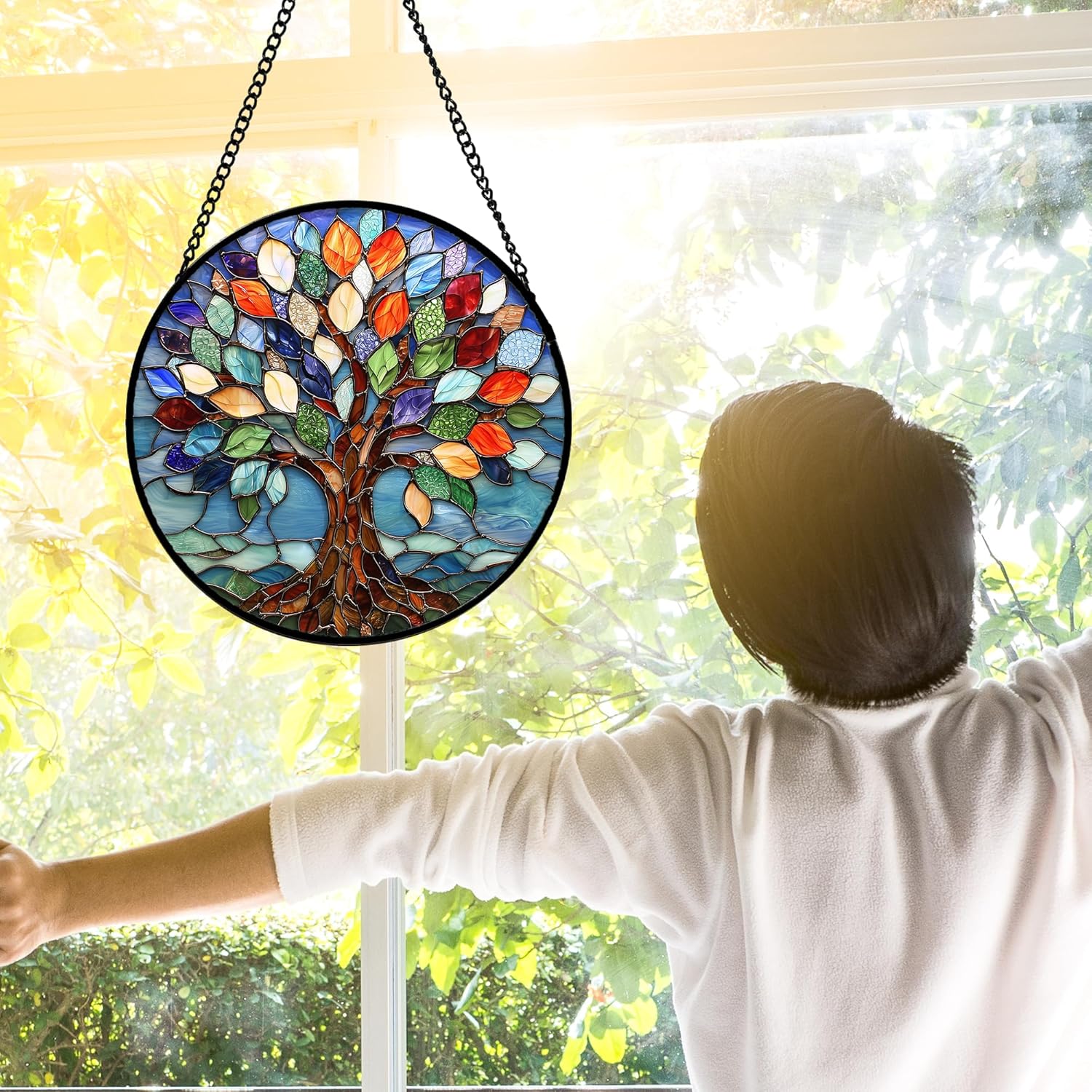 Detalle de DASTOLL Stained Glass Window Hanging 7.8 in