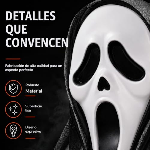Thumbnail 5 de Costumed máscara Scream Ghostface para Halloween, de plástico flexible