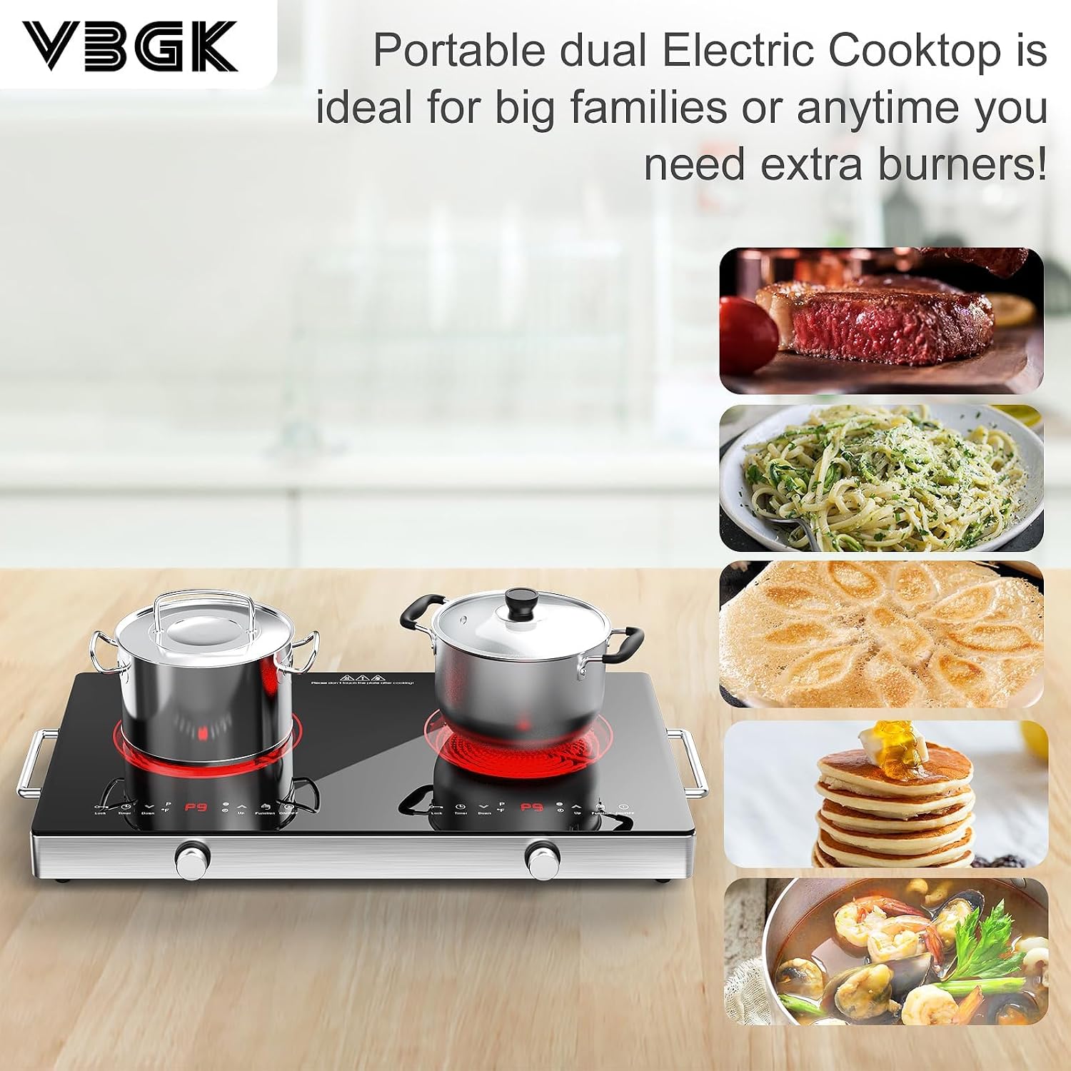 Detalle de VBGK DT3 Radiant Electric Cooktop, Dual Zones, 9 Power Levels, Knob Control