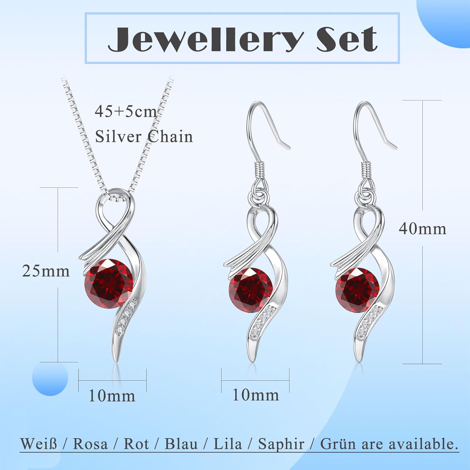Thumbnail 1 de Cangall Silber Schmuckset Damen – Halskette 45+5 cm mit Cubic Zirkonia und passende Ohrringe, 925 Sterling Silber