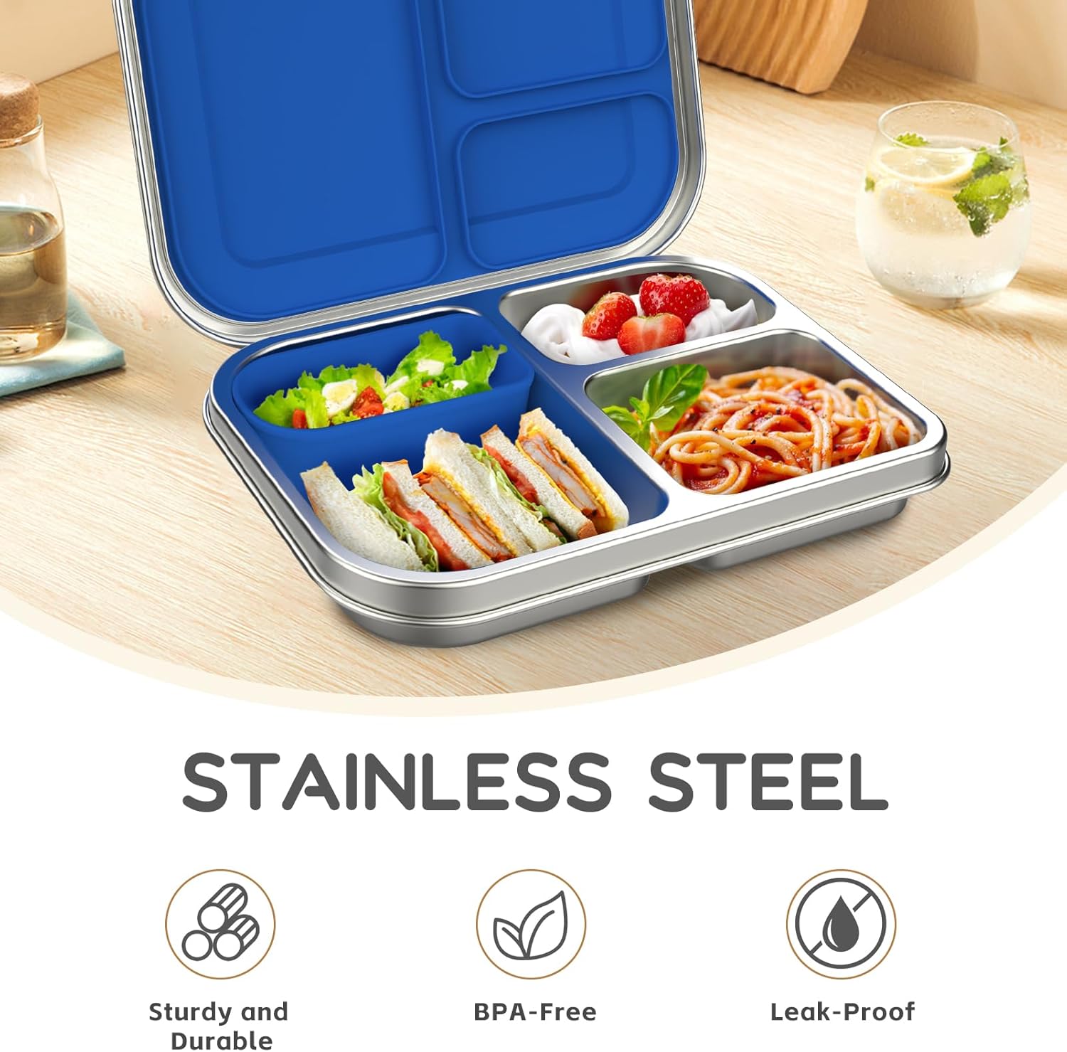 Thumbnail 2 de BOSEDSANG Stainless Steel Kids Bento Lunch Box: 3 Compartments, Leak-Resistant and Dishwasher Safe