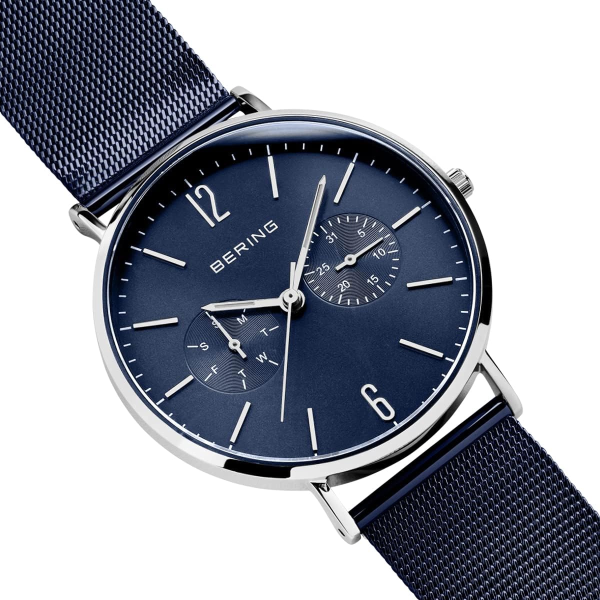 Thumbnail 2 de BERING Montre Homme Quartz 40 mm – Boîtier argenté en acier inoxydable, cadran bleu, bracelet Milanese et cristal en sapphire