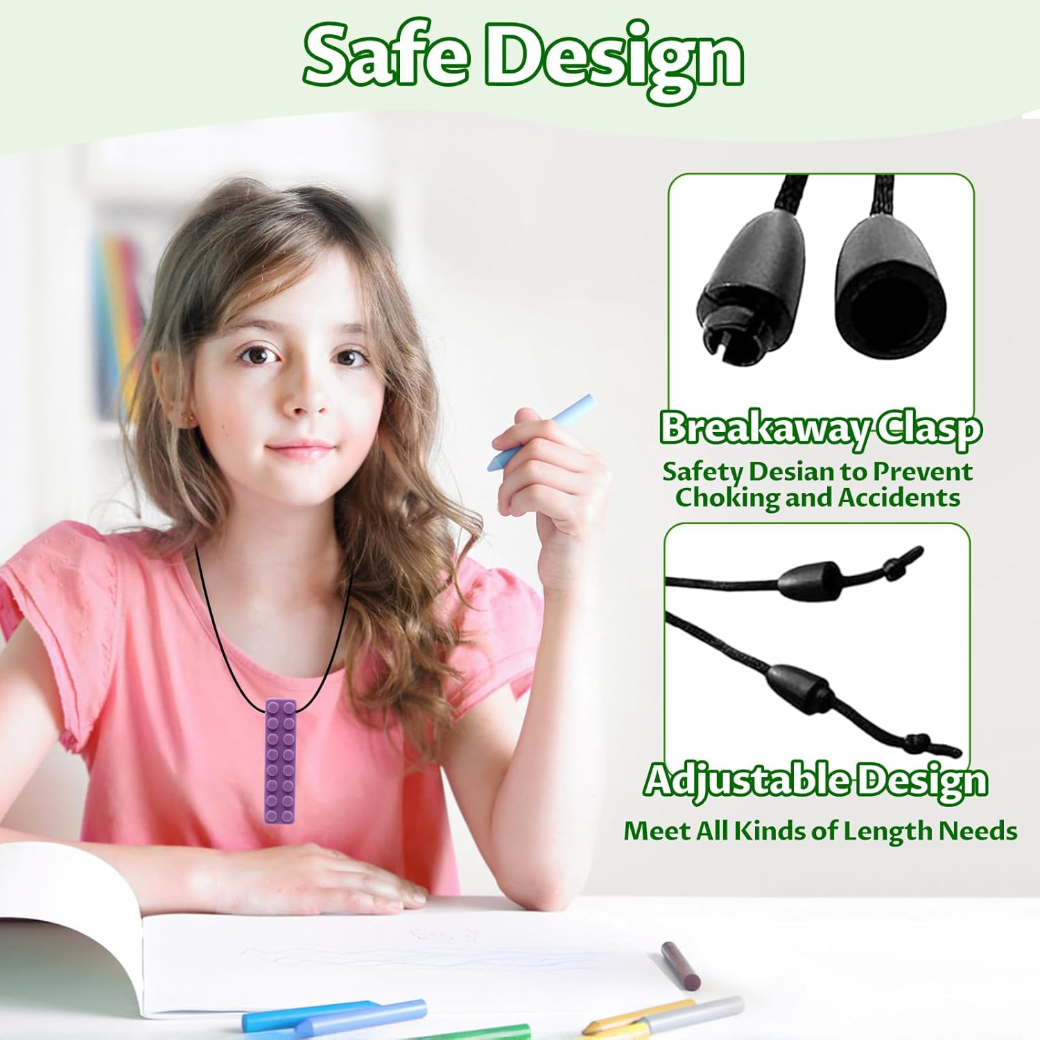 Detalle de LSHUN Chew Necklaces for Sensory Kids – 10 Brick-Shaped Silicone Chew Toys