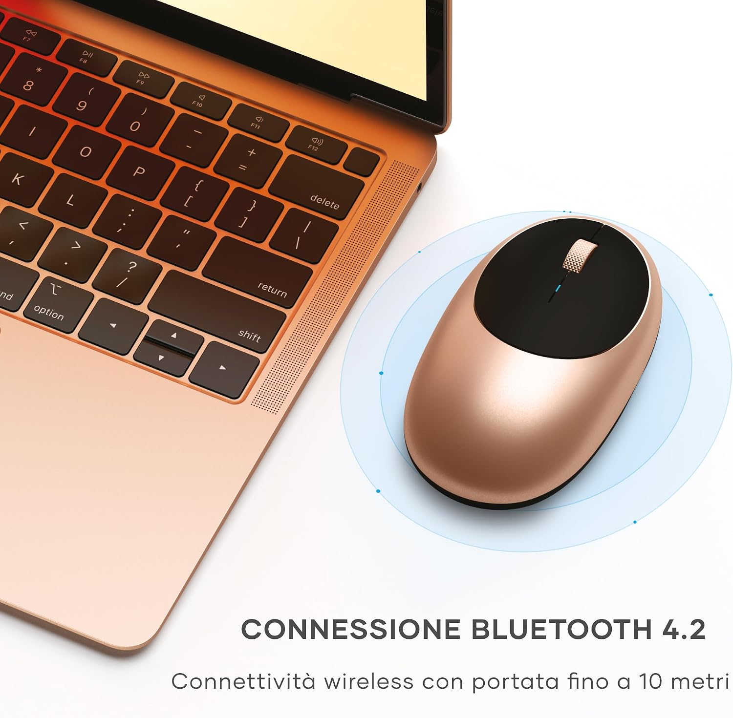 Detalle 2 de Satechi Mouse Wireless M1 in alluminio ricaricabile USB-C, Bluetooth 4.2, 1200 DPI (oro) per MacBook, laptop e iPad