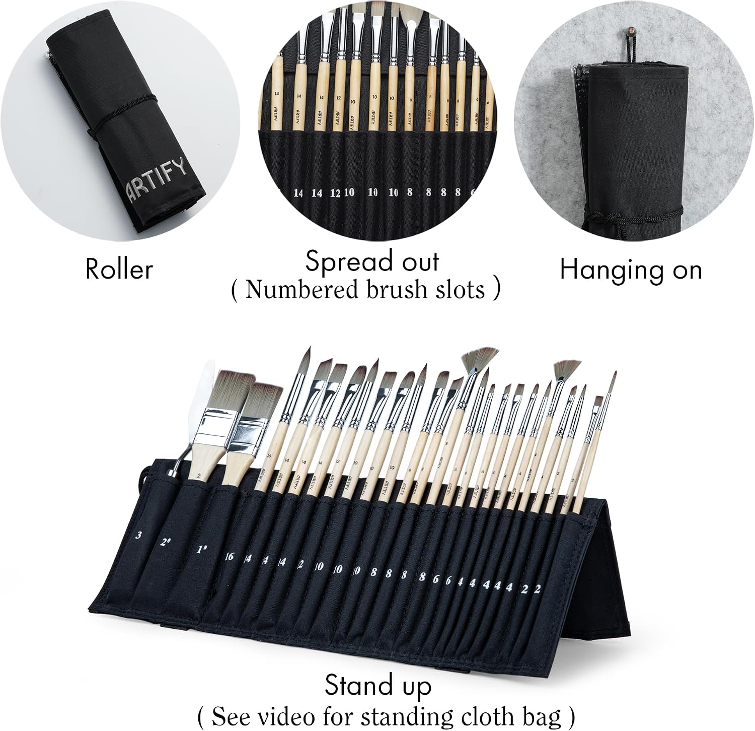Detalle de ARTIFY Art Supplies 25 pcs Acrylic Paint Brush Set with Foldable Brush Holder