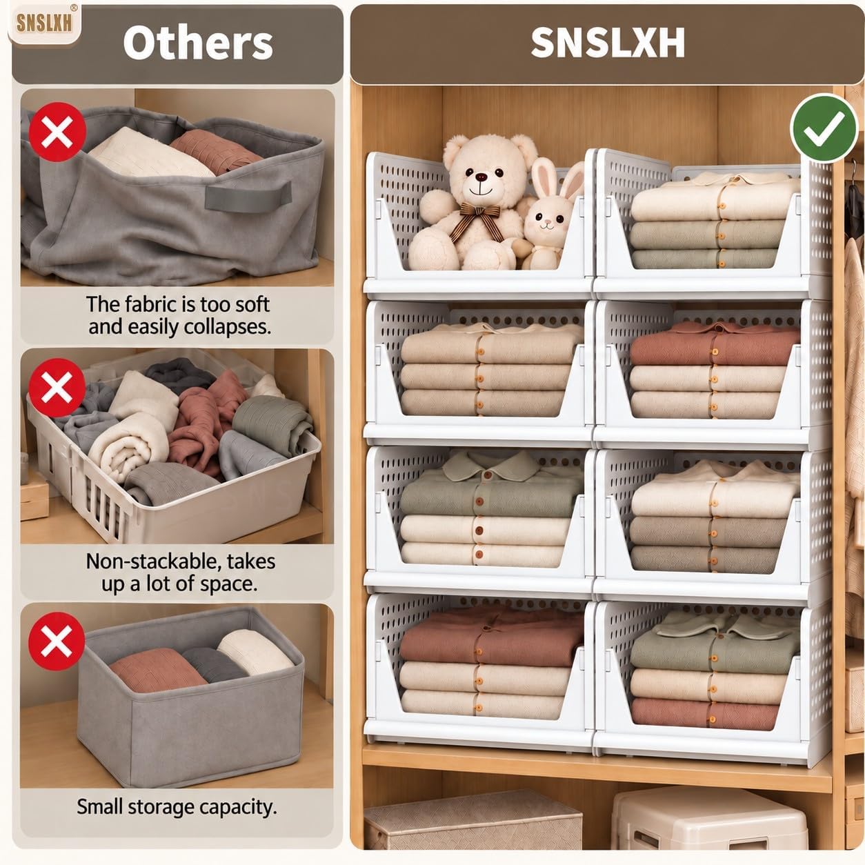 Detalle 2 de Stackable Closet Storage Bins, 16.73-Inch