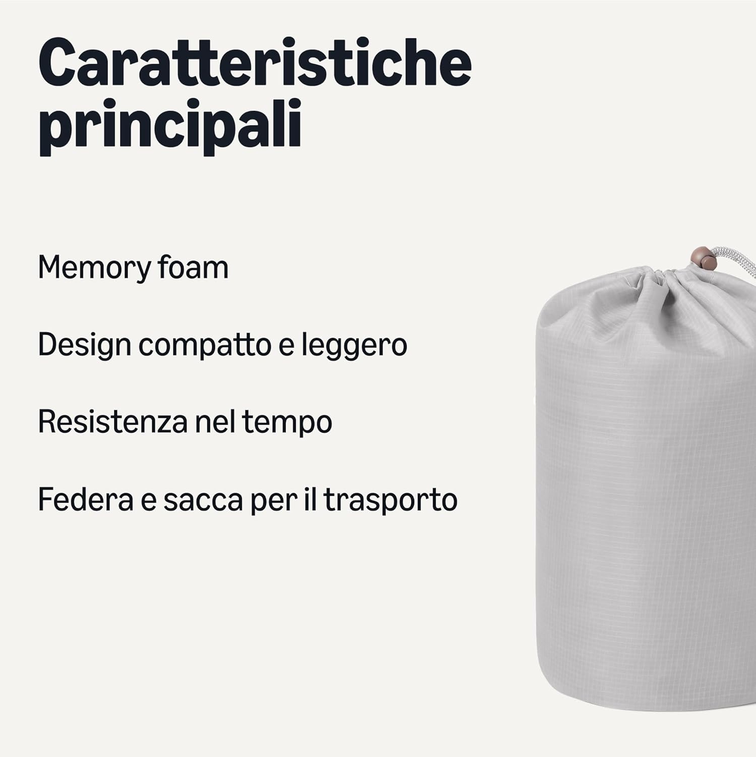 Detalle 2 de Amazon Basics cuscino da campeggio in memory foam 42 × 24 × 12 cm grigio