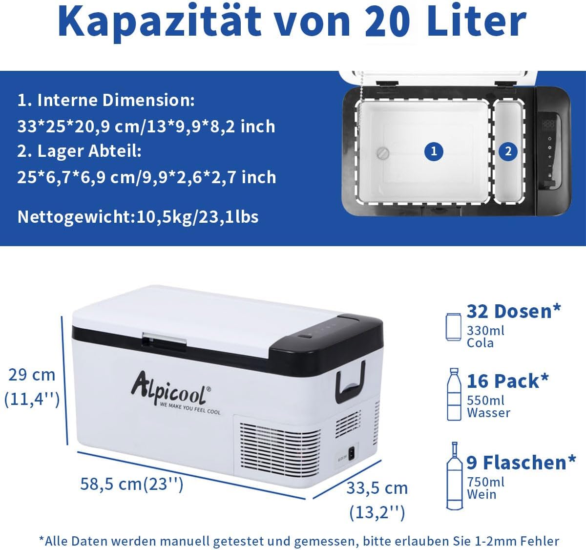 Detalle de Alpicool K18 – lodówka kompresorowa 18 l, 12/24 V, od -20℃ do 20℃