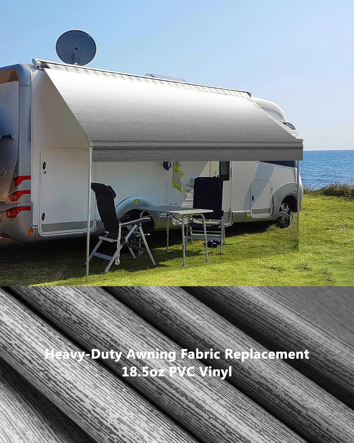 Detalle 2 de Xenjum RV Awning Fabric Replacement, 18.5oz Heavy-Duty Vinyl (Gray Fade, 17' with Fabric 16'2")