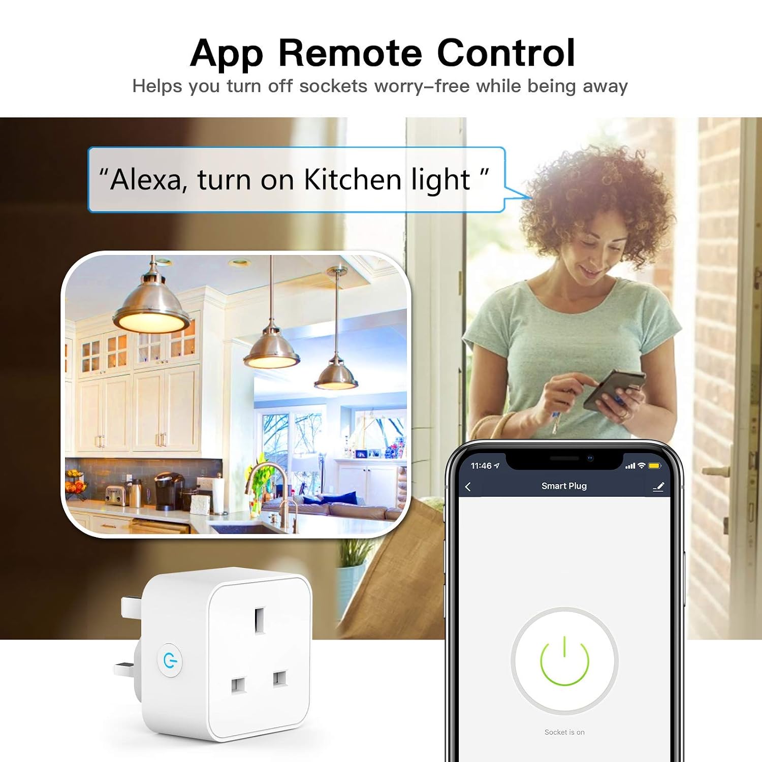 Detalle de Aoycocr 13A UK WiFi Smart Plug with Smart Life App — One‑Outlet Mini Smart Plug for Remote Control