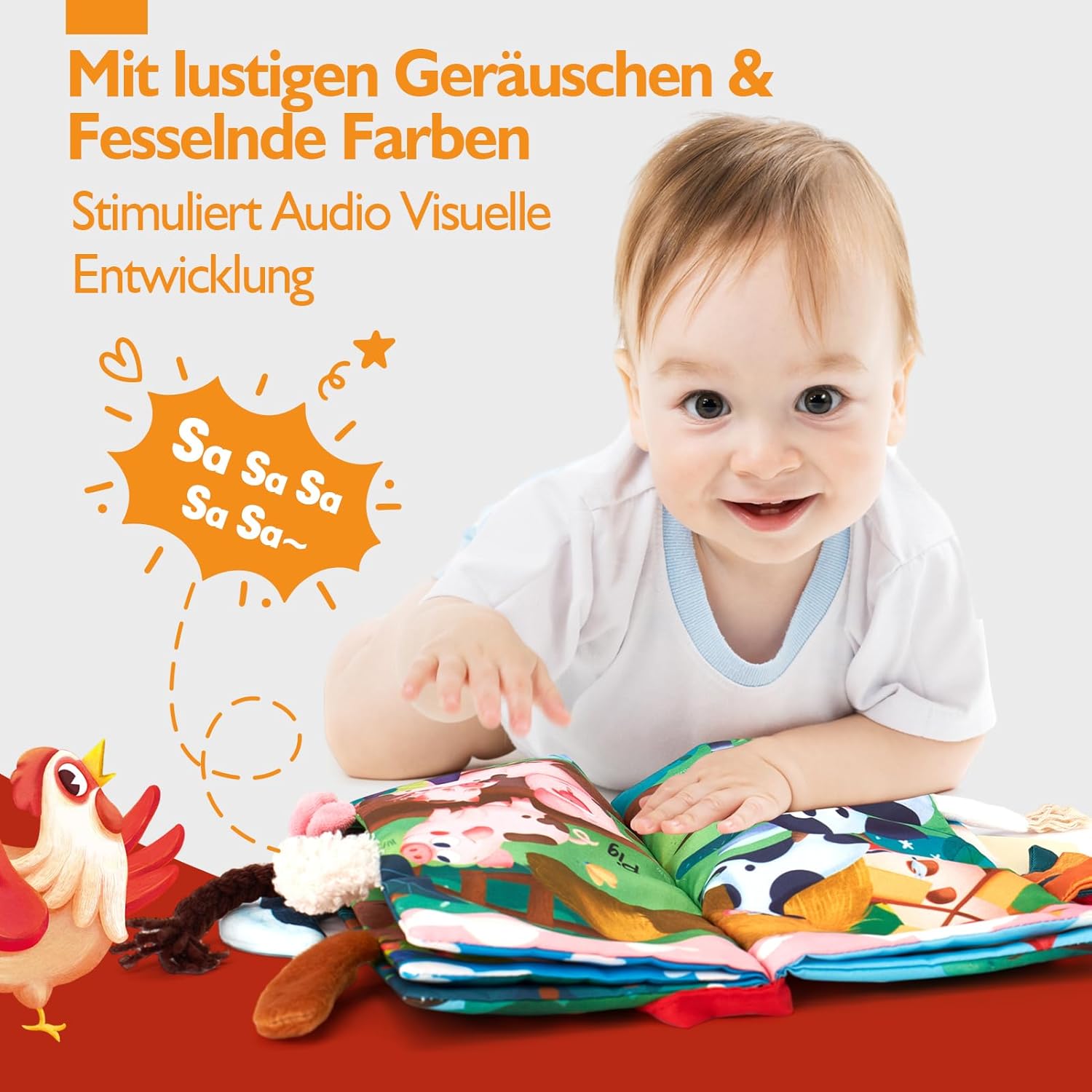 Thumbnail 2 de hahaland Baby Spielzeug Babybuch ab 3–6 Monaten – Stoff-Quiet-Book zum Bauernhof-Thema